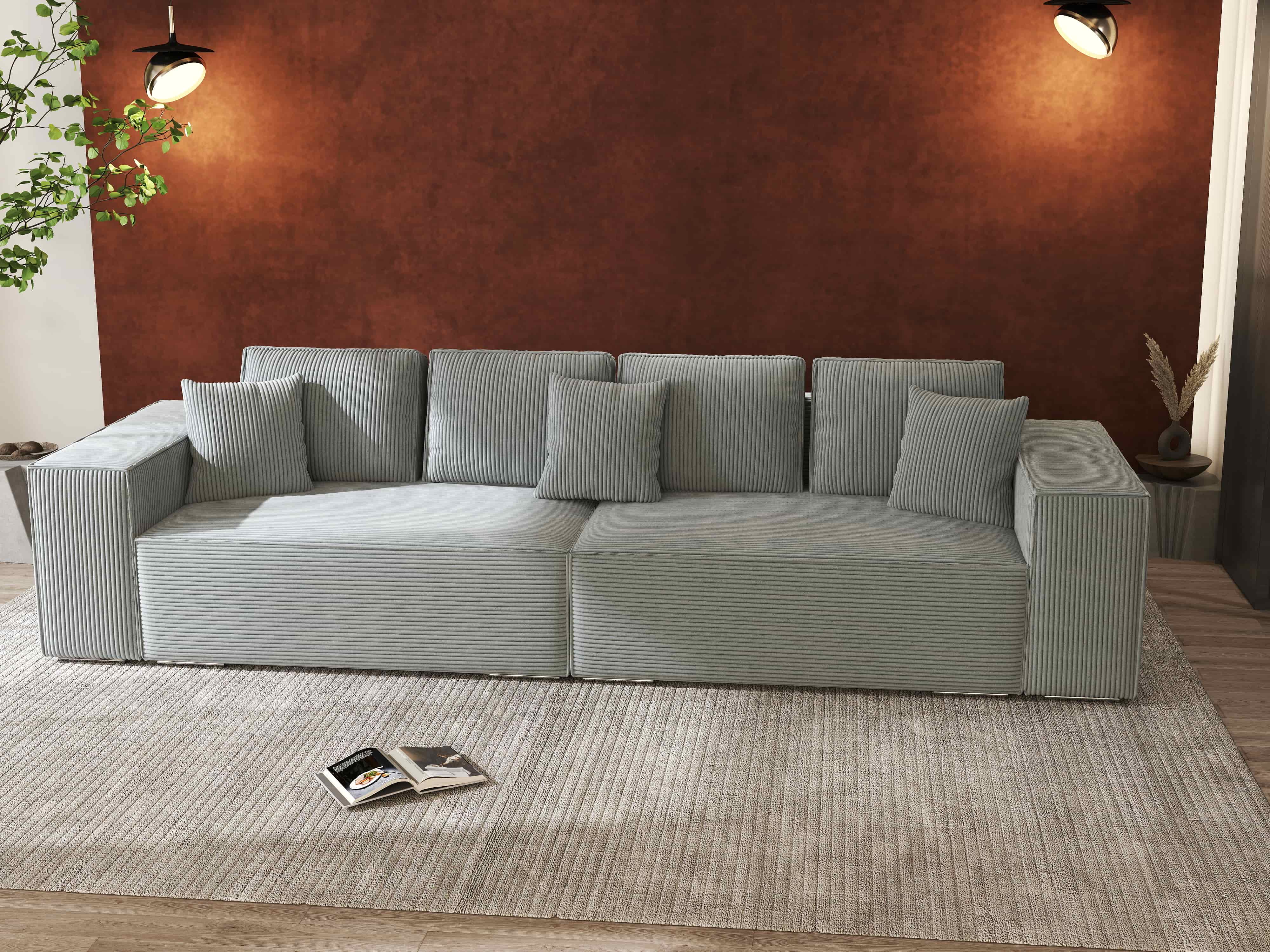 Canapea extensibilă dumonde cu ladă de depozitare si sezut confortabil din spuma HR, Dream Zoom Grey 310x100 cm Fabrica