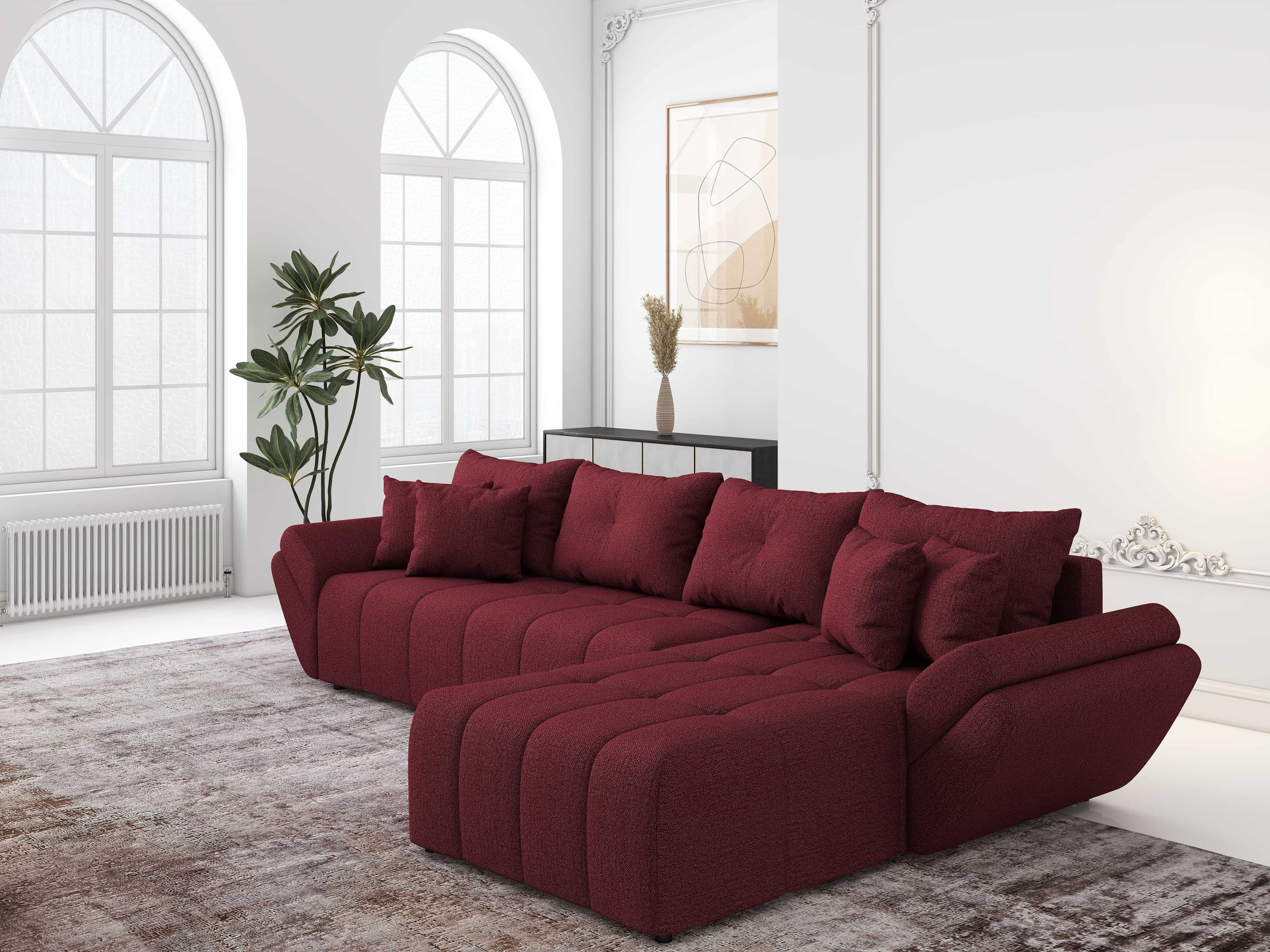 Colțar extensibil dumonde cu ladă de depozitare si sezut confortabil din spuma HR, Berlin XL Enjoy Red 350x185 cm II Fabrica