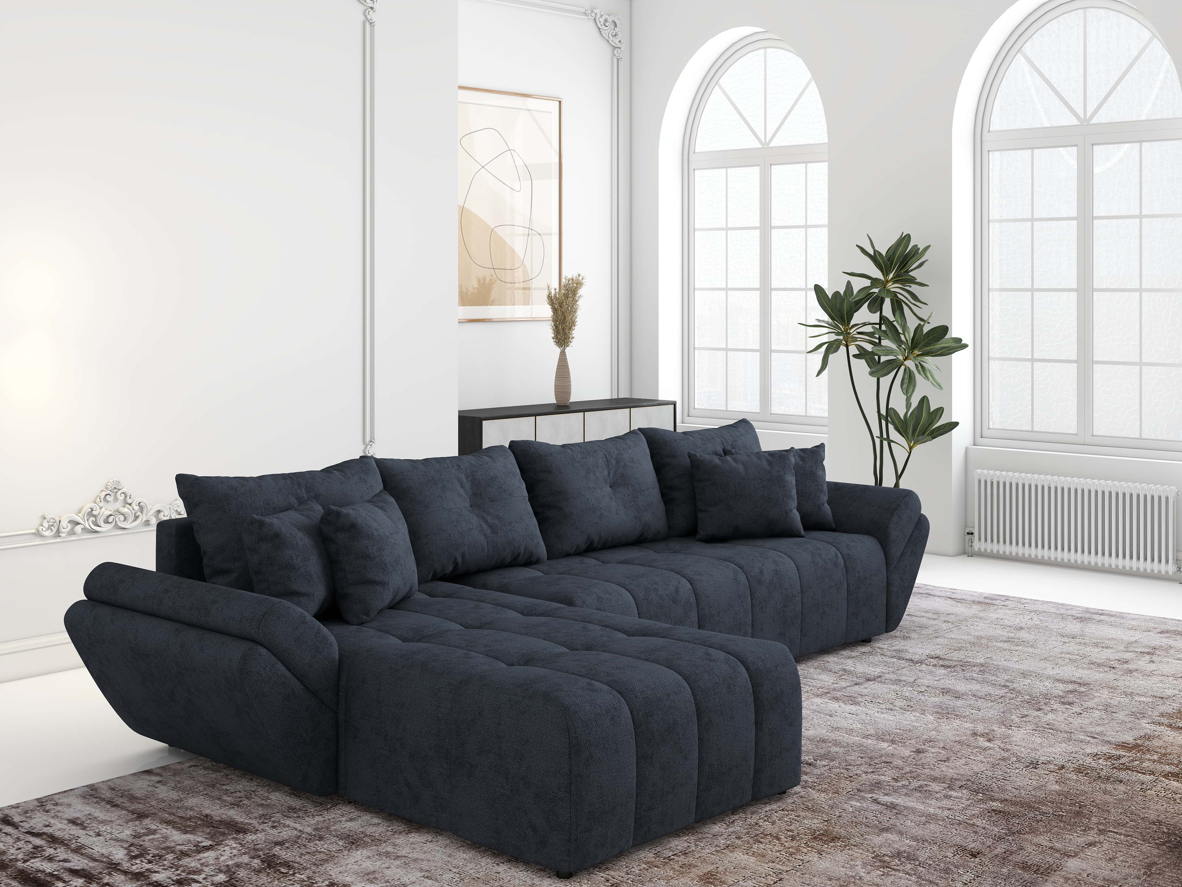 Colțar extensibil dumonde cu ladă de depozitare si sezut confortabil din spuma HR, Berlin XL Enjoy Antracit 350x185 cm Fabrica
