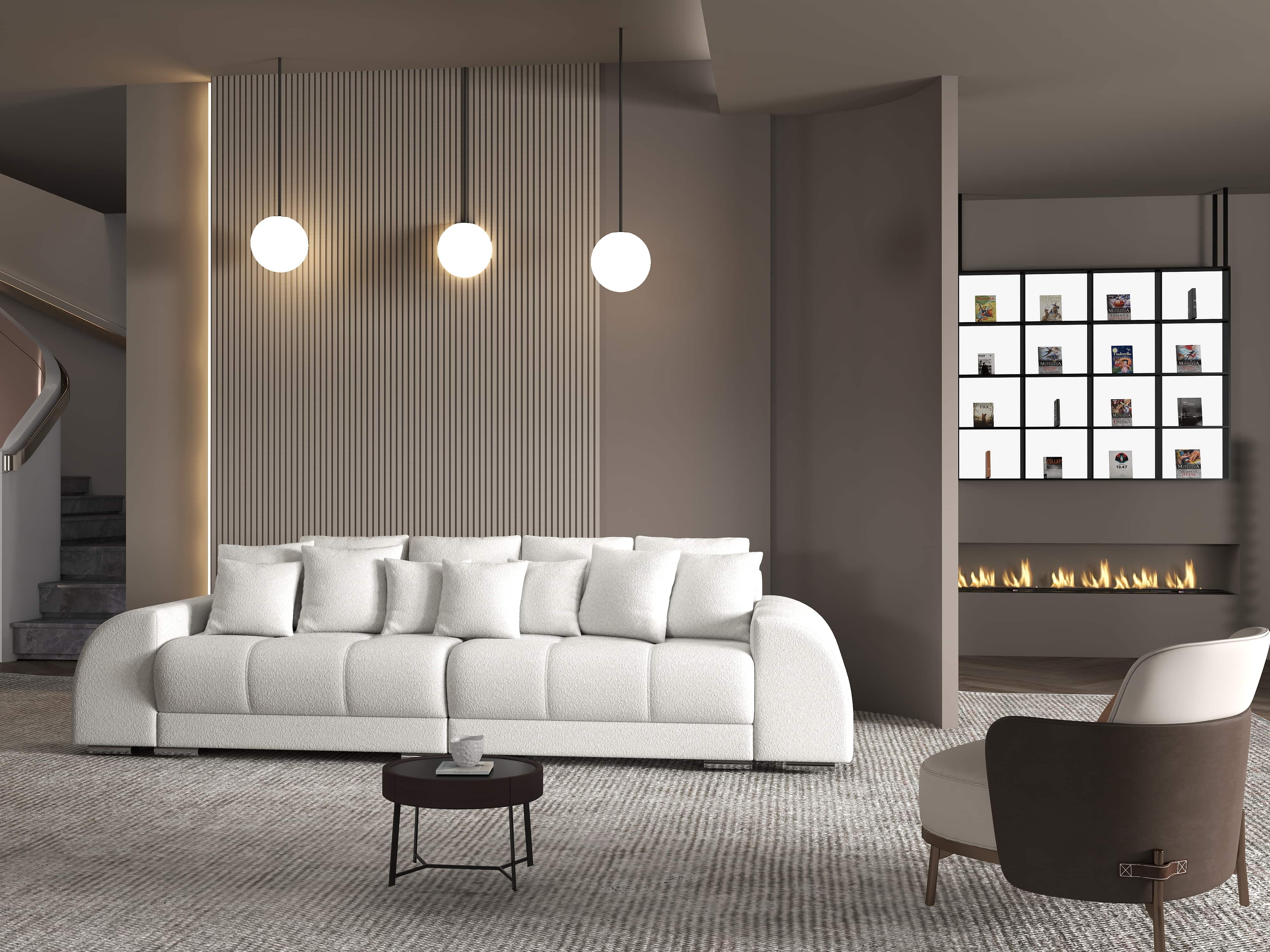 Canapea extensibilă dumonde cu 2 lăzi de depozitare si sezut confortabil din spuma HR, Verona Euphoria Ivory 310x100 cm Fabrica