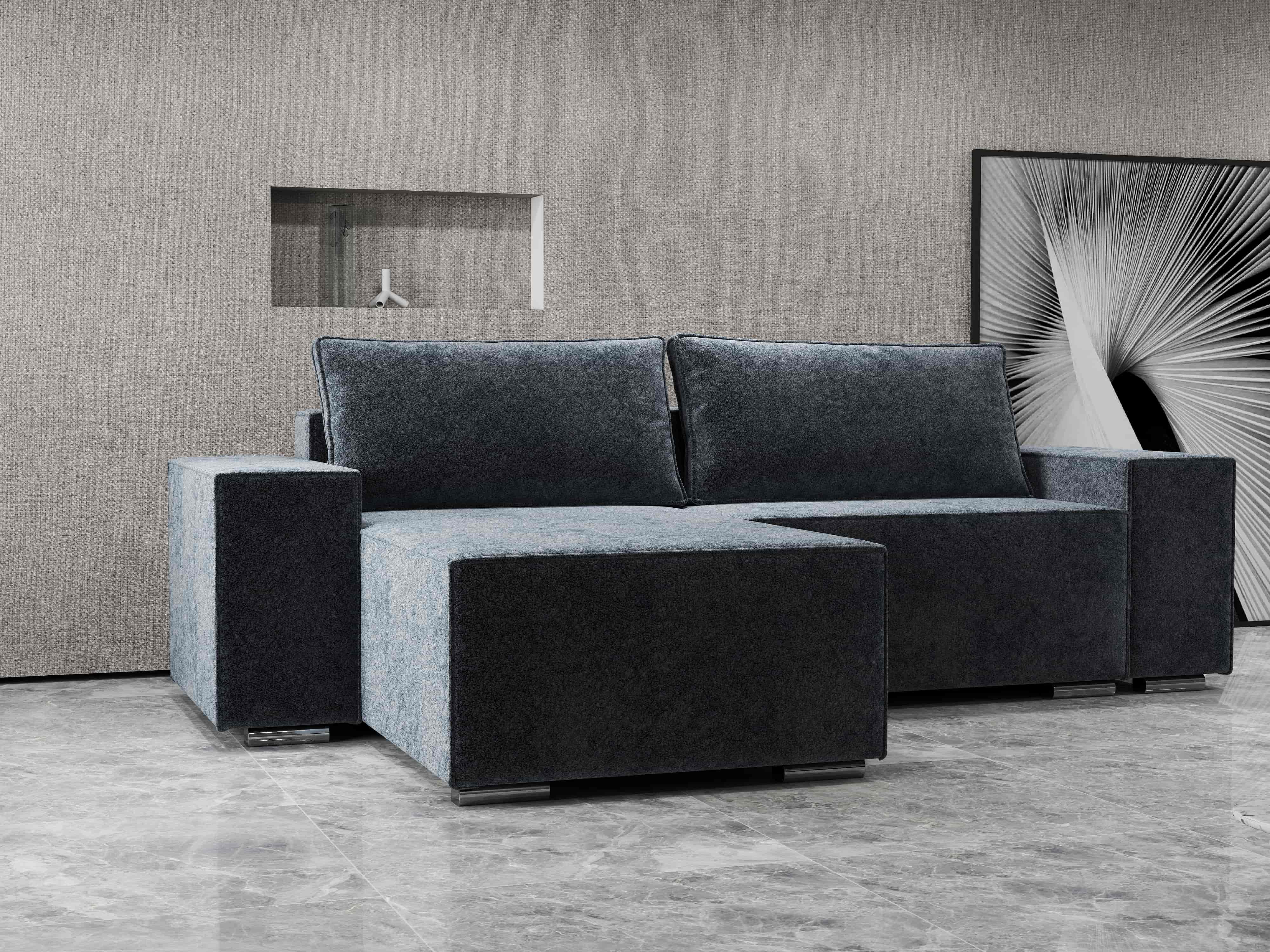 Colțar extensibil dumonde cu ladă de depozitare si sezut confortabil din spuma HR, Dream Euphoria Grafit 290x185 cm Fabrica