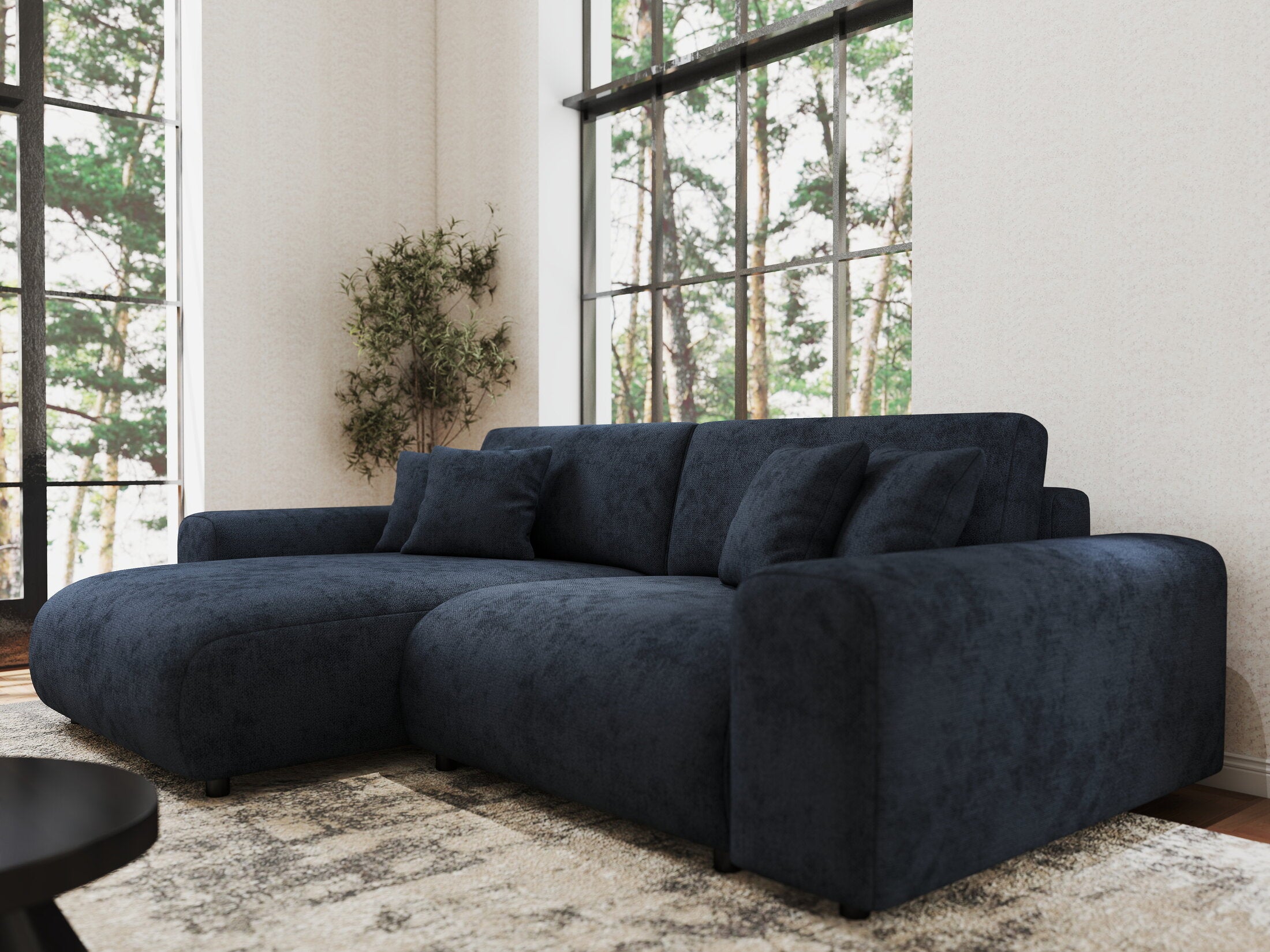 Colțar extensibil dumonde cu ladă de depozitare si sezut confortabil din spuma HR, Sarina Enjoy Antracit 255x168 cm