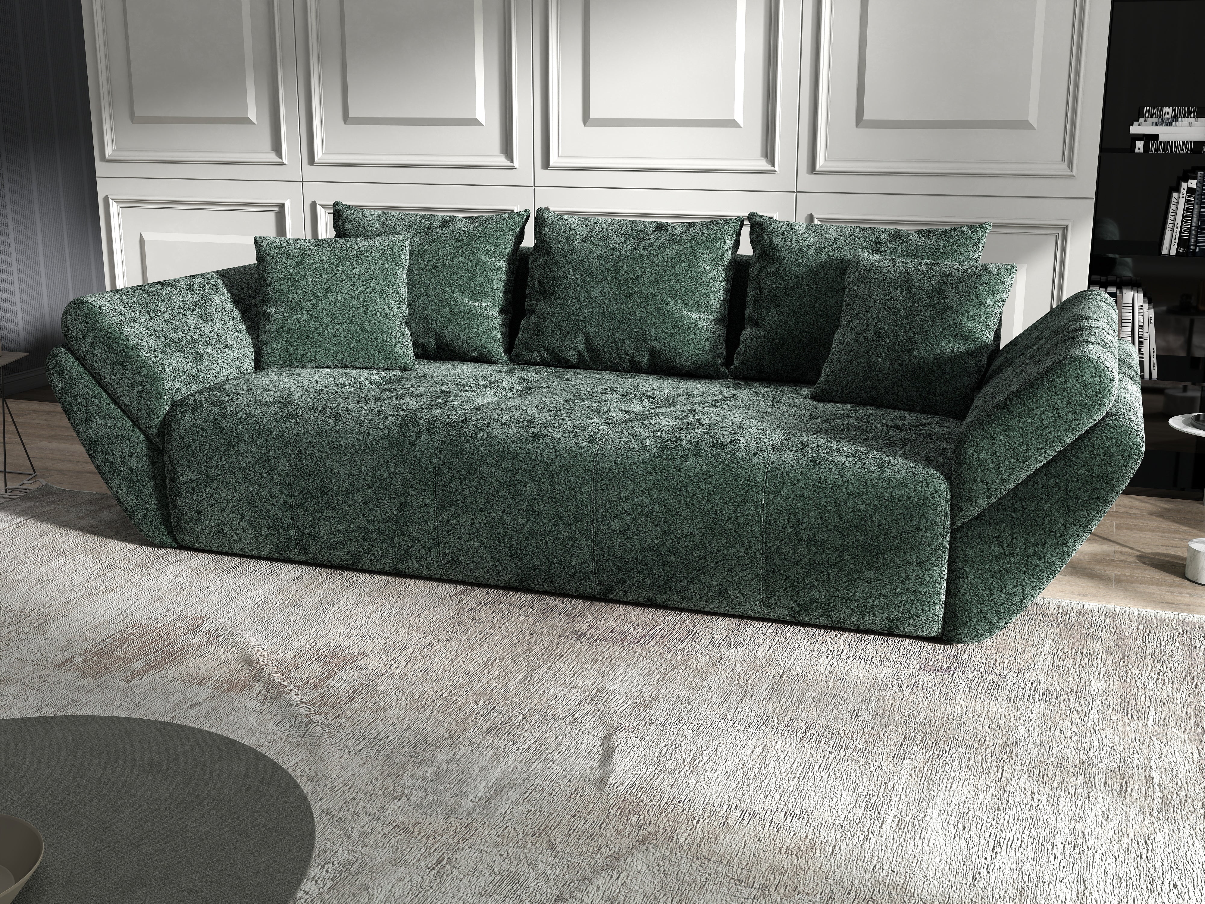 Canapea extensibilă dumonde cu ladă de depozitare si sezut confortabil din spuma HR, Berlin Euphoria Green 250x100 cm Fabrica