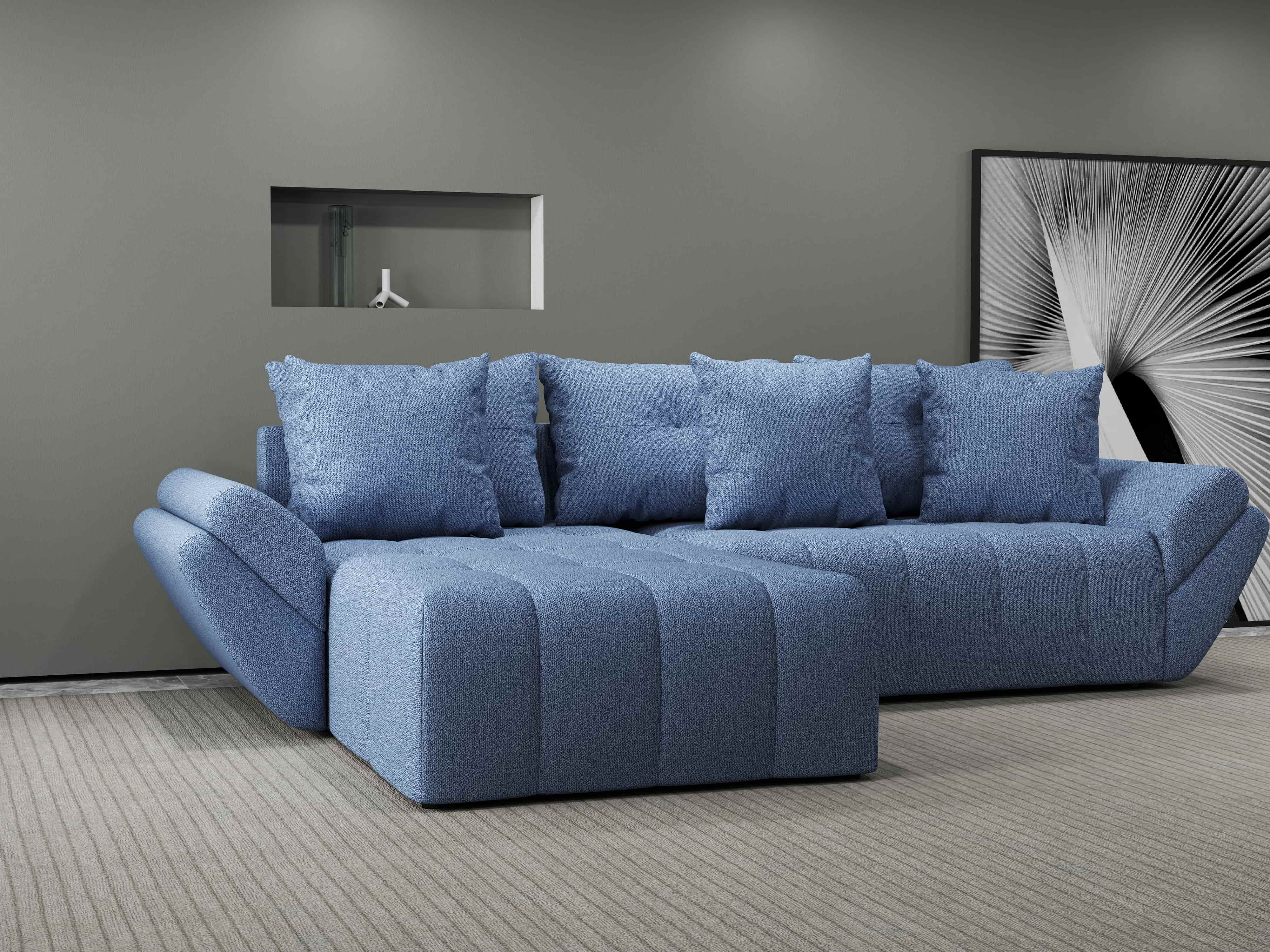 Colțar extensibil dumonde cu ladă de depozitare si sezut confortabil din spuma HR, Berlin Enjoy Albastru 280x185 cm Fabrica