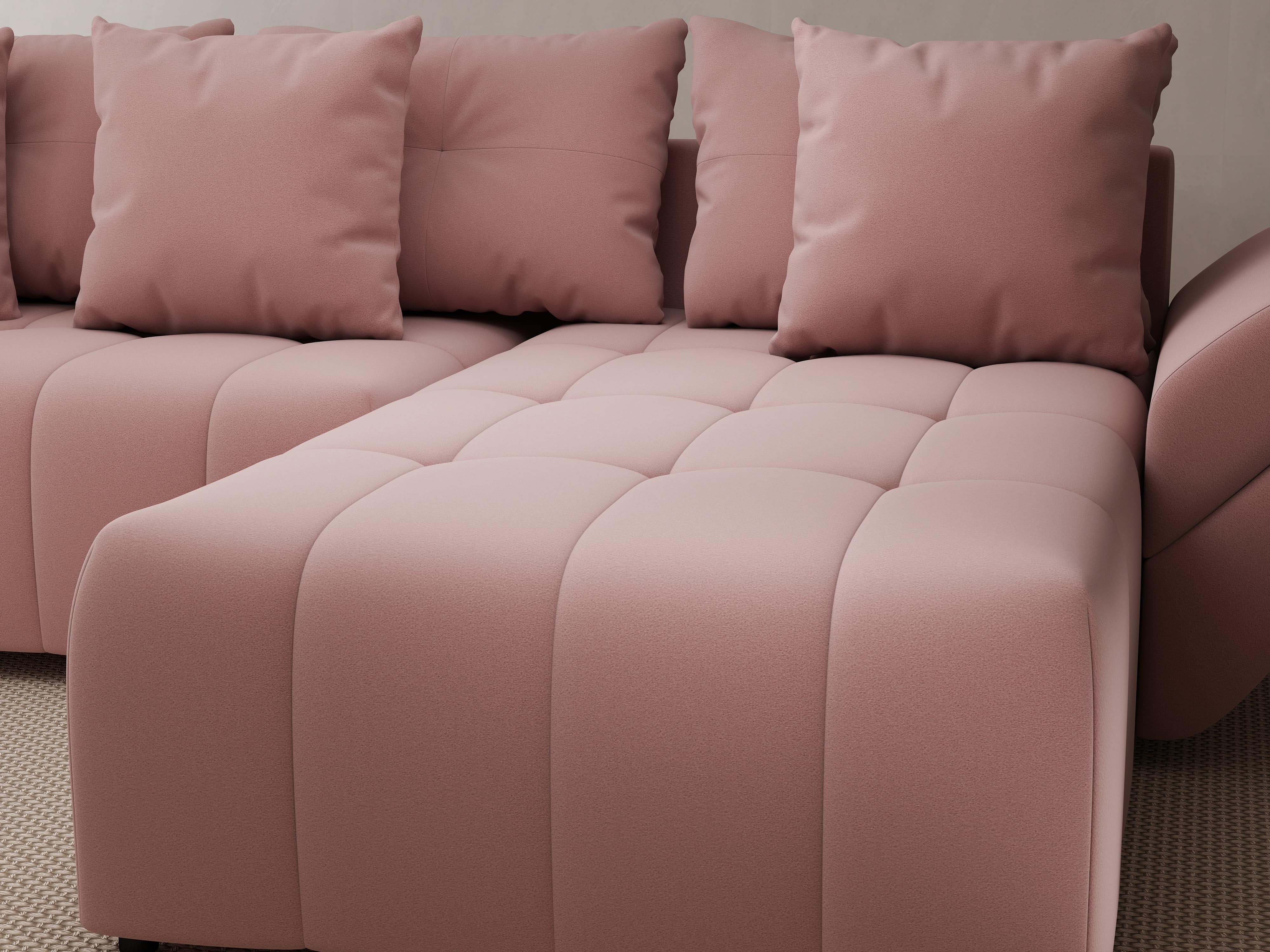 Colțar extensibil dumonde cu ladă de depozitare si sezut confortabil din spuma HR, Berlin Royal Roz 280x185 cm II Fabrica