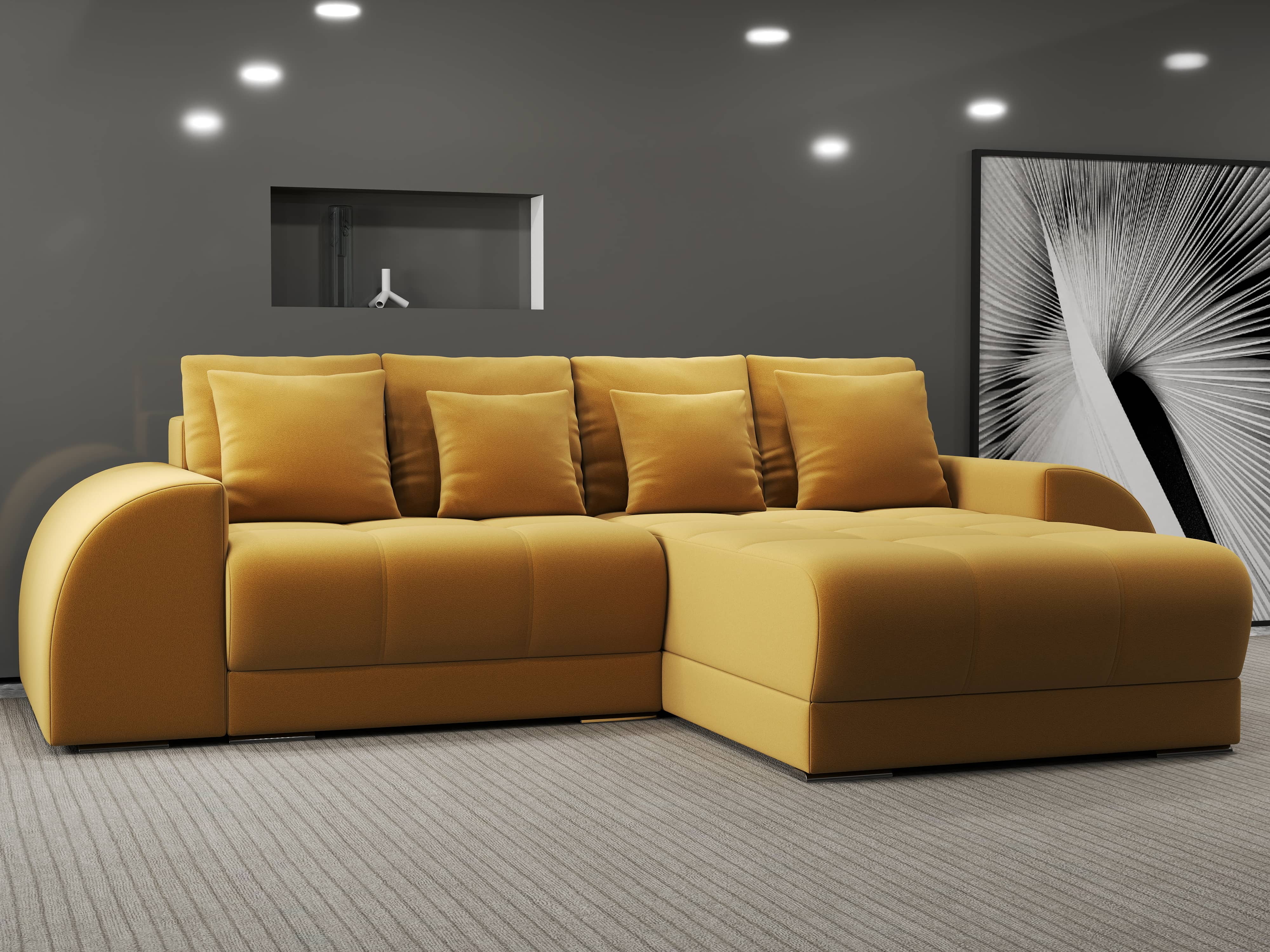 Colțar extensibil dumonde cu ladă de depozitare si sezut confortabil din spuma HR, Verona Royal Mustar II 290x185 cm Fabrica