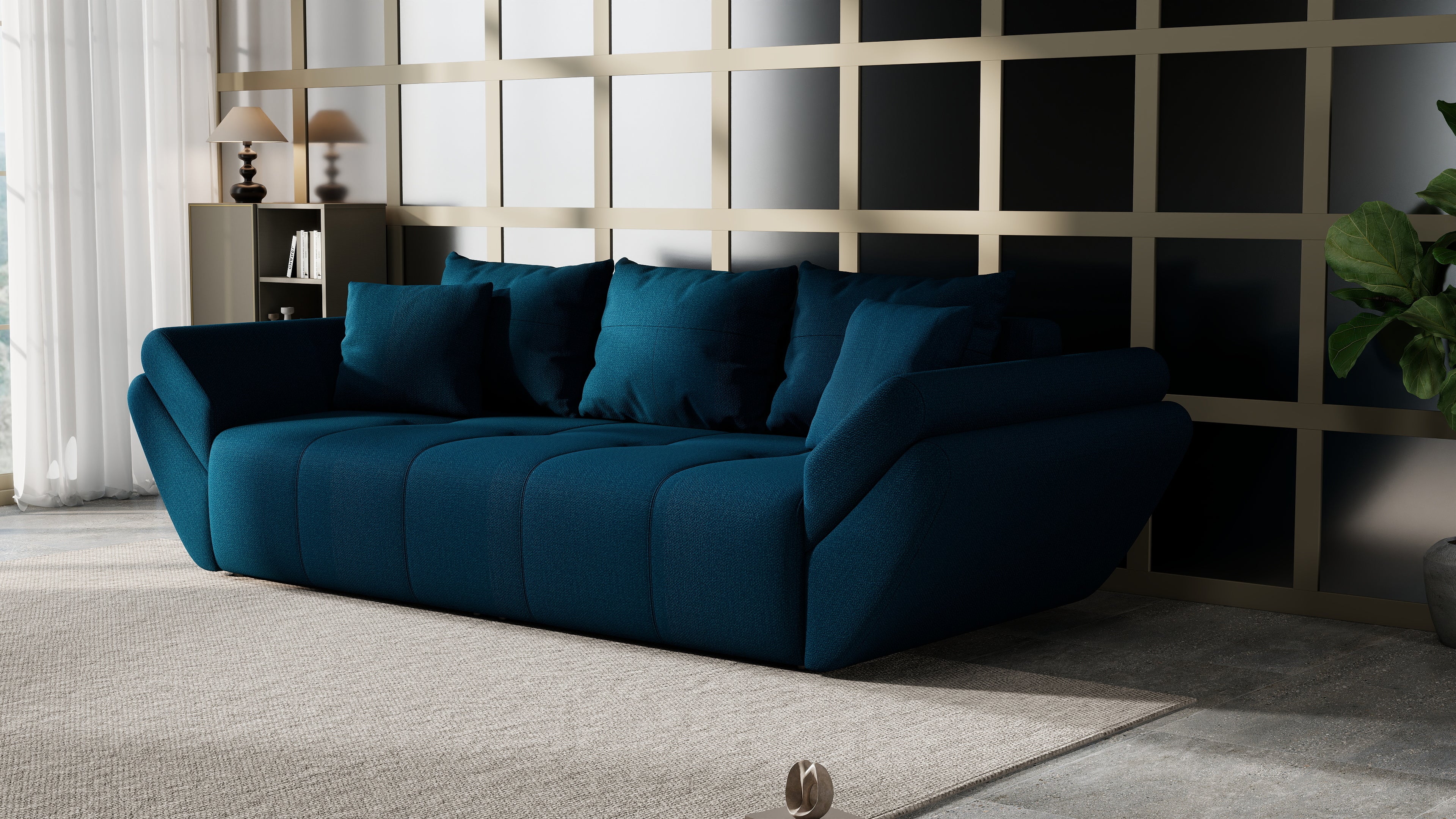 Canapea extensibilă dumonde cu ladă de depozitare si sezut confortabil din spuma HR, Berlin Enjoy Petrol 250x100 cm Fabrica