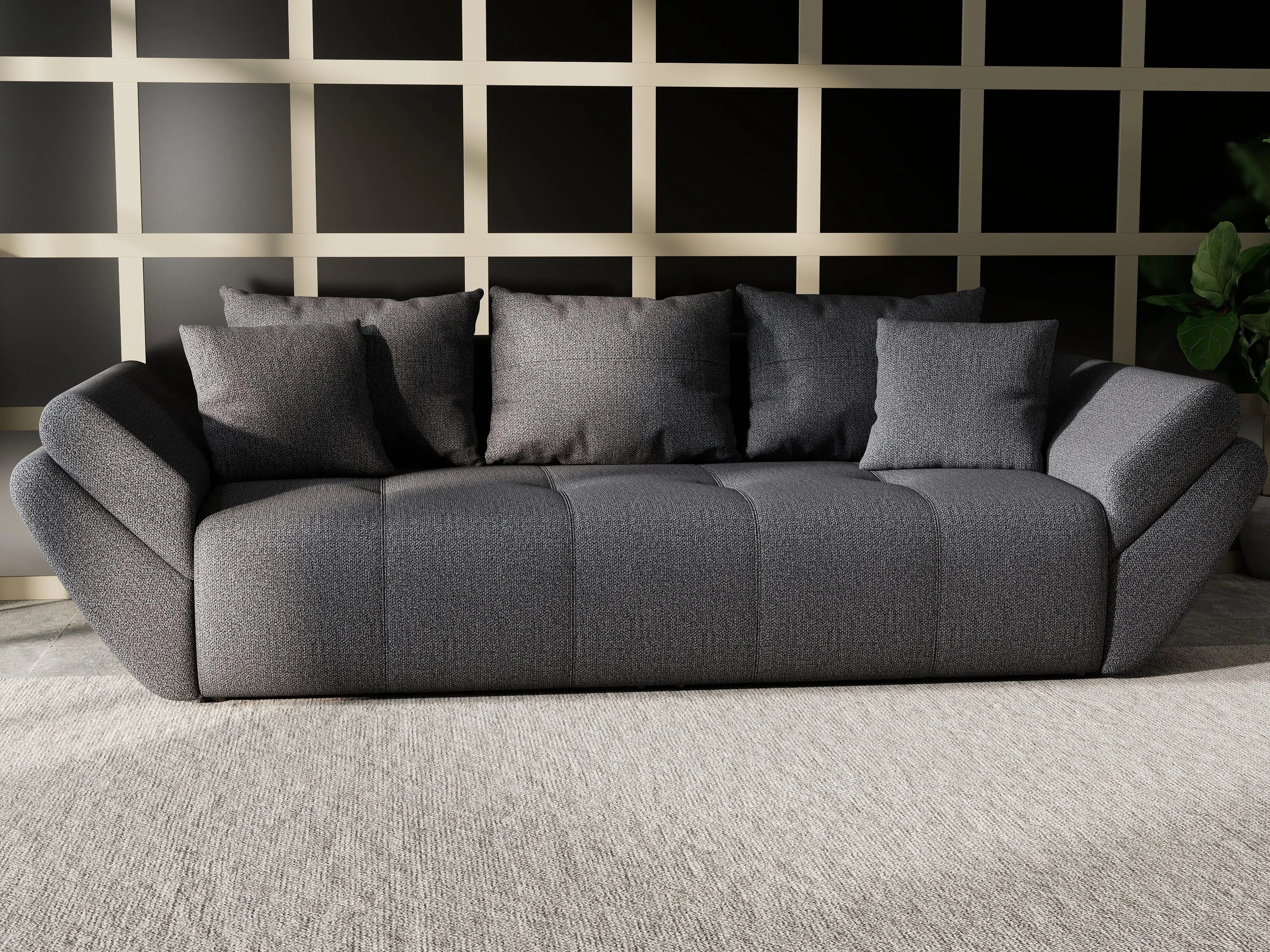 Canapea extensibilă dumonde cu ladă de depozitare si sezut confortabil din spuma HR, Berlin Enjoy Graphite 250x100 cm Fabrica