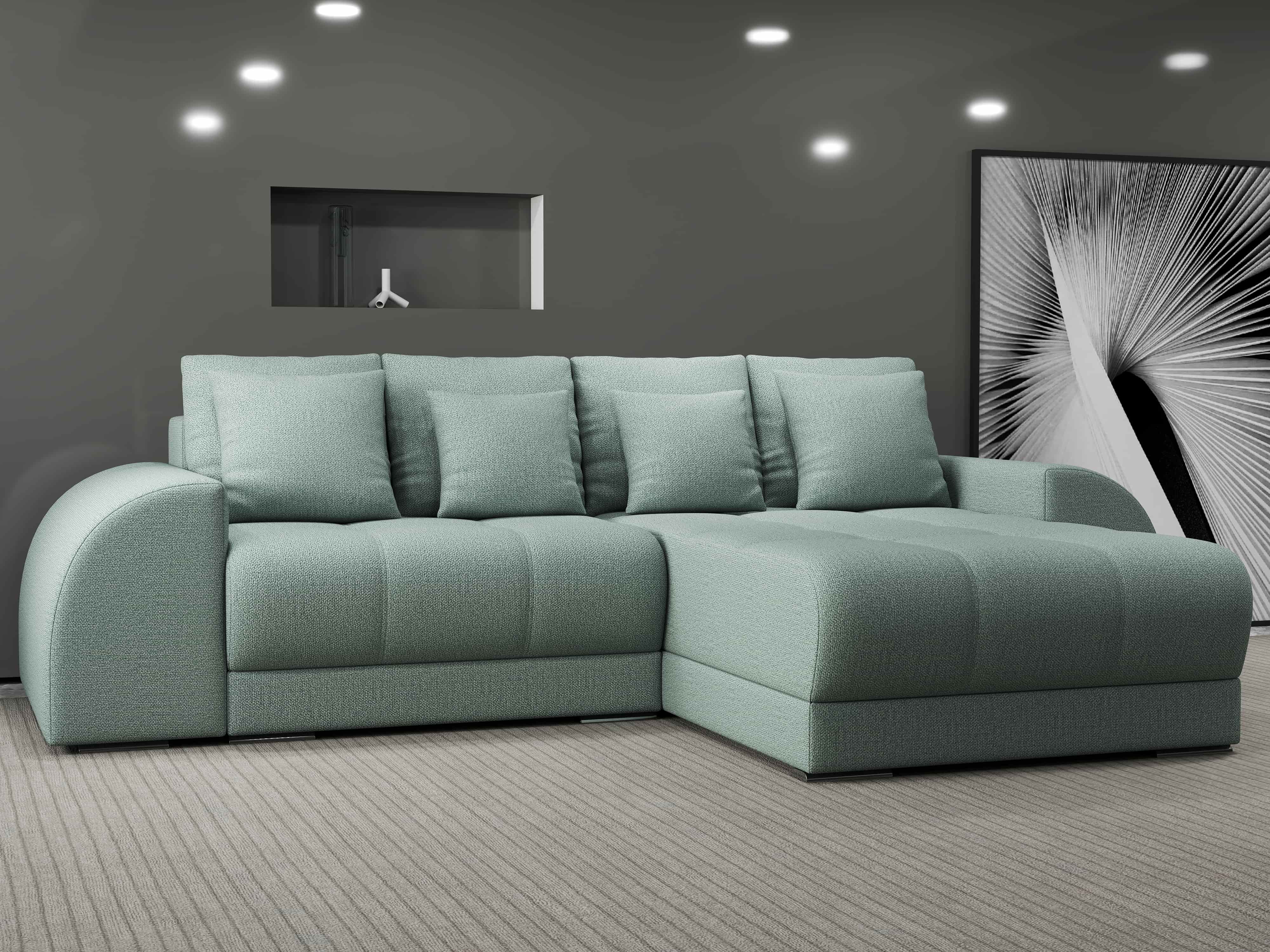 Colțar extensibil dumonde cu ladă de depozitare si sezut confortabil din spuma HR, Verona Enjoy Mint II 290x185 cm Fabrica