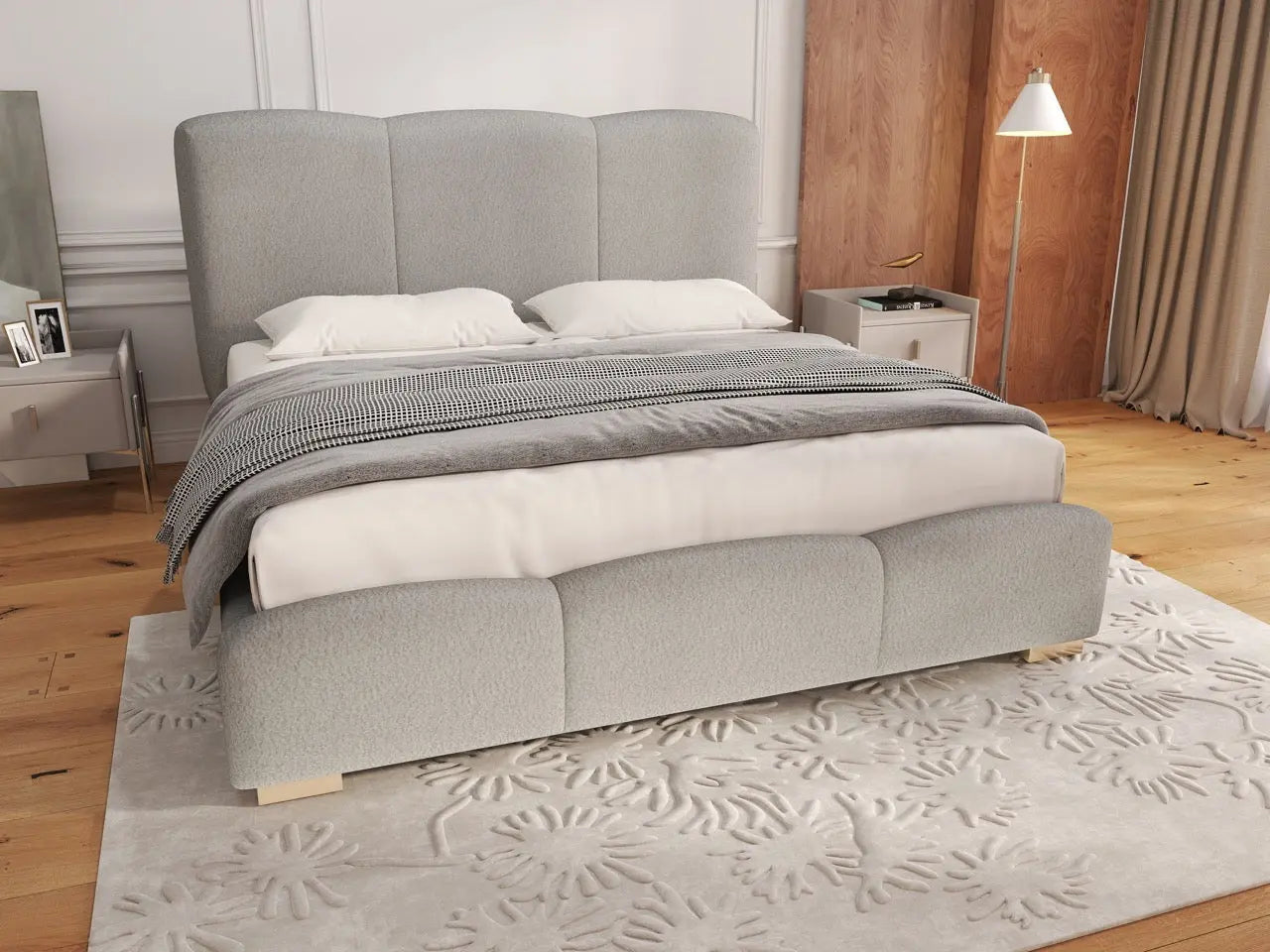 Pat dormitor dumonde, tapitat gri, Havana 160x200 cm, somiera rabatabila inclusa, spatiu depozitare WLS