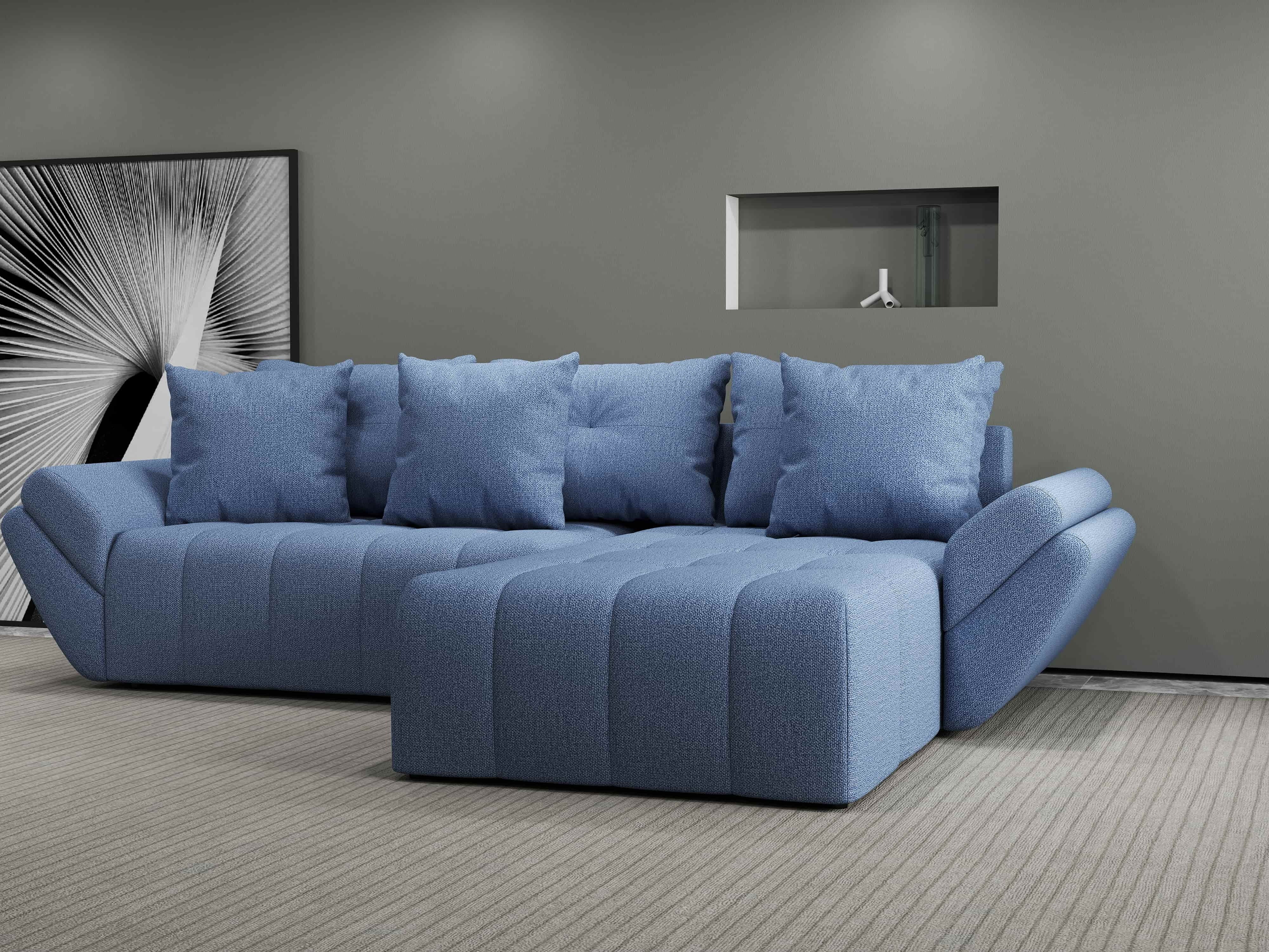 Colțar extensibil dumonde cu ladă de depozitare si sezut confortabil din spuma HR, Berlin Enjoy Albastru 280x185 cm II Fabrica