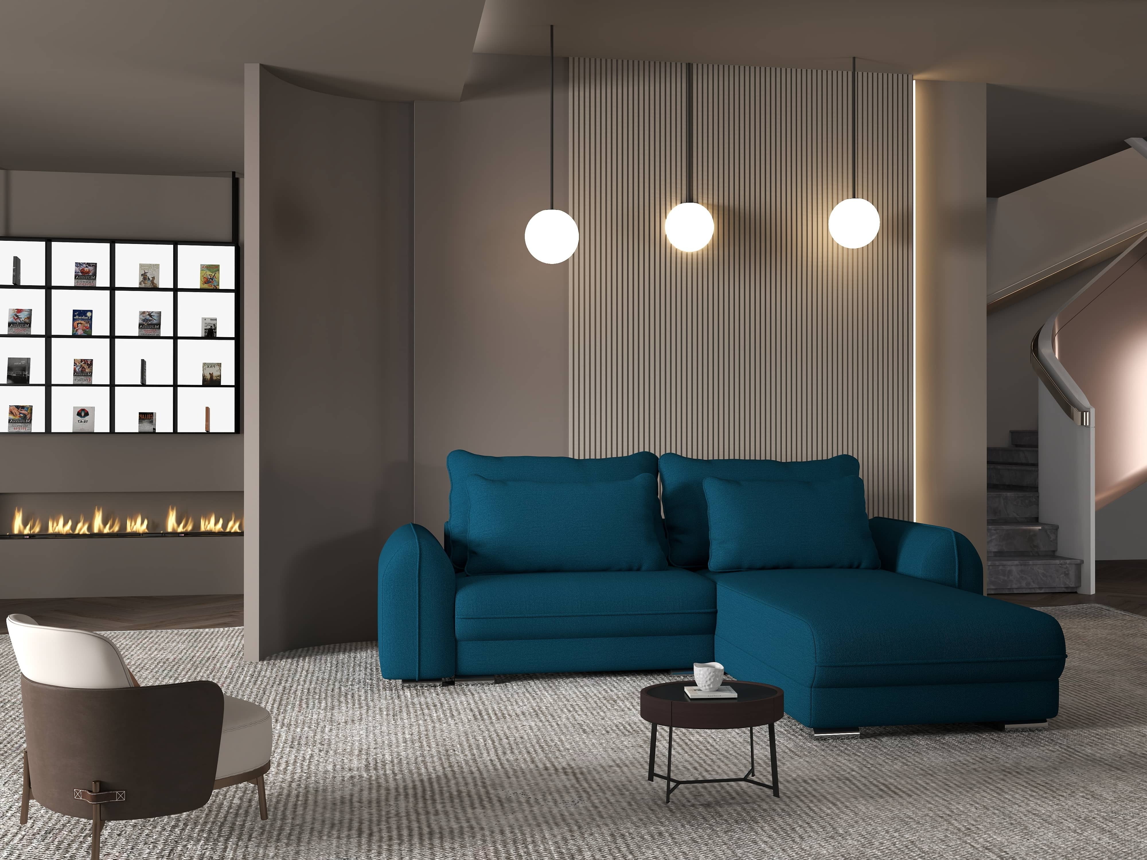 Colțar extensibil dumonde cu ladă de depozitare si sezut confortabil din spuma HR, Denver Enjoy Petrol 275x185 cm II Fabrica