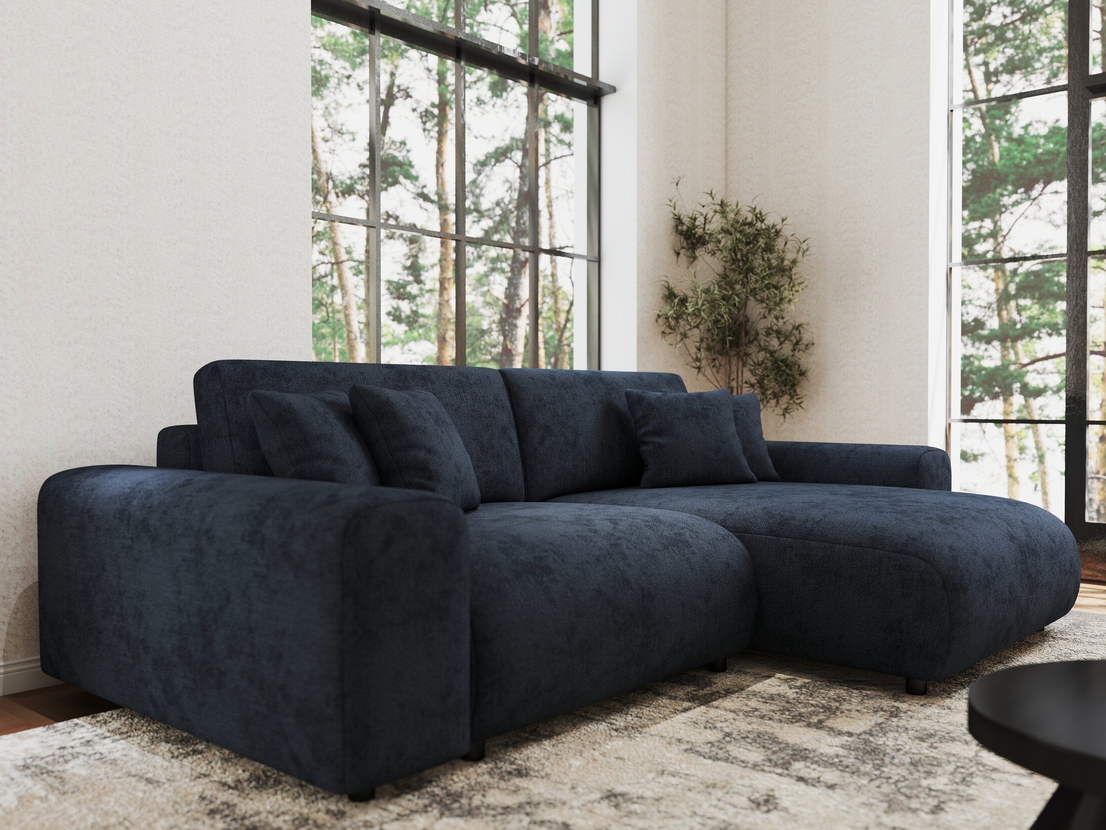 Colțar extensibil dumonde cu ladă de depozitare si sezut confortabil din spuma HR, Sarina Enjoy Antracit 255x168 cm II