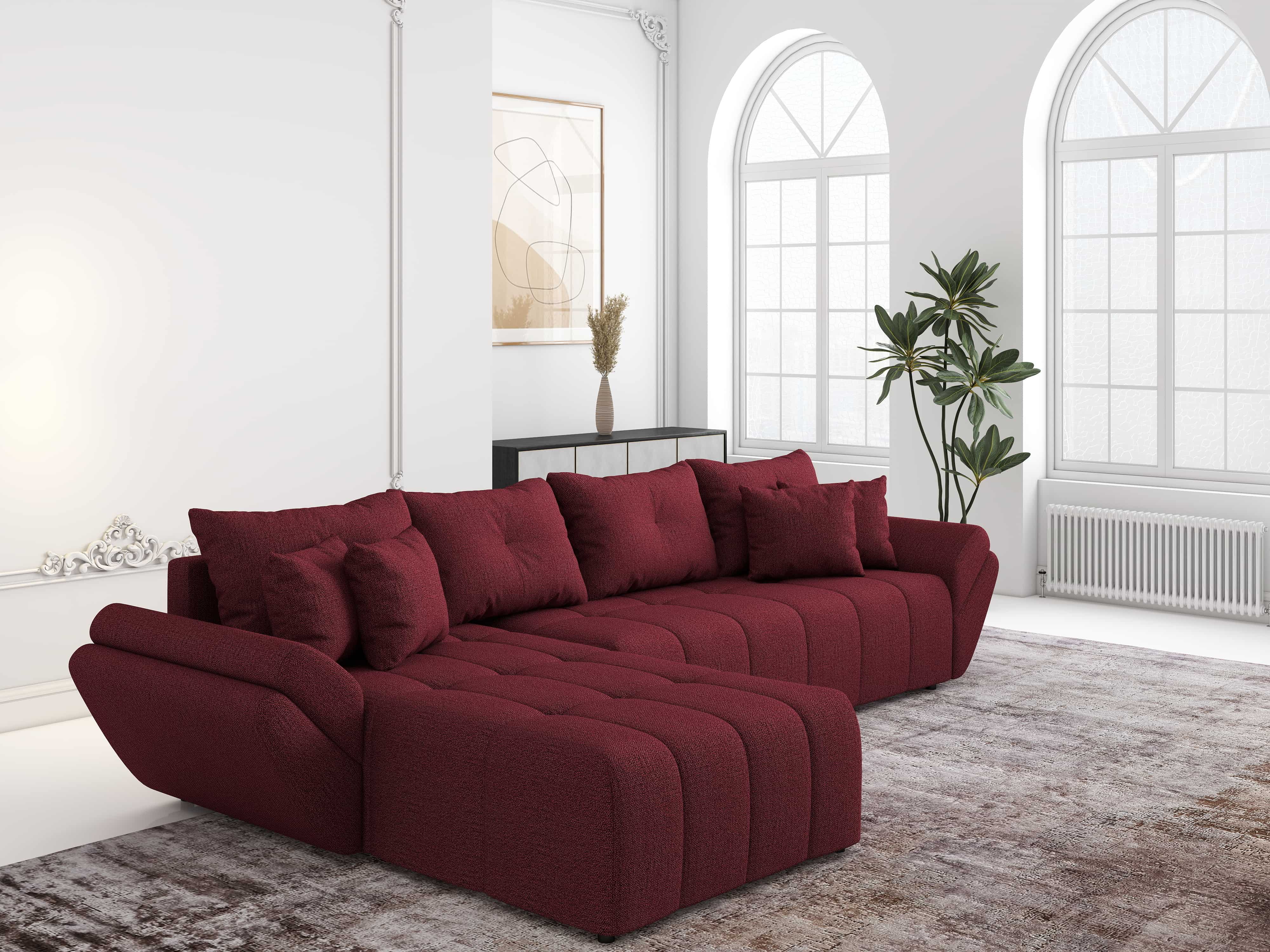 Colțar extensibil dumonde cu ladă de depozitare si sezut confortabil din spuma HR, Berlin XL Enjoy Red 350x185 cm Fabrica