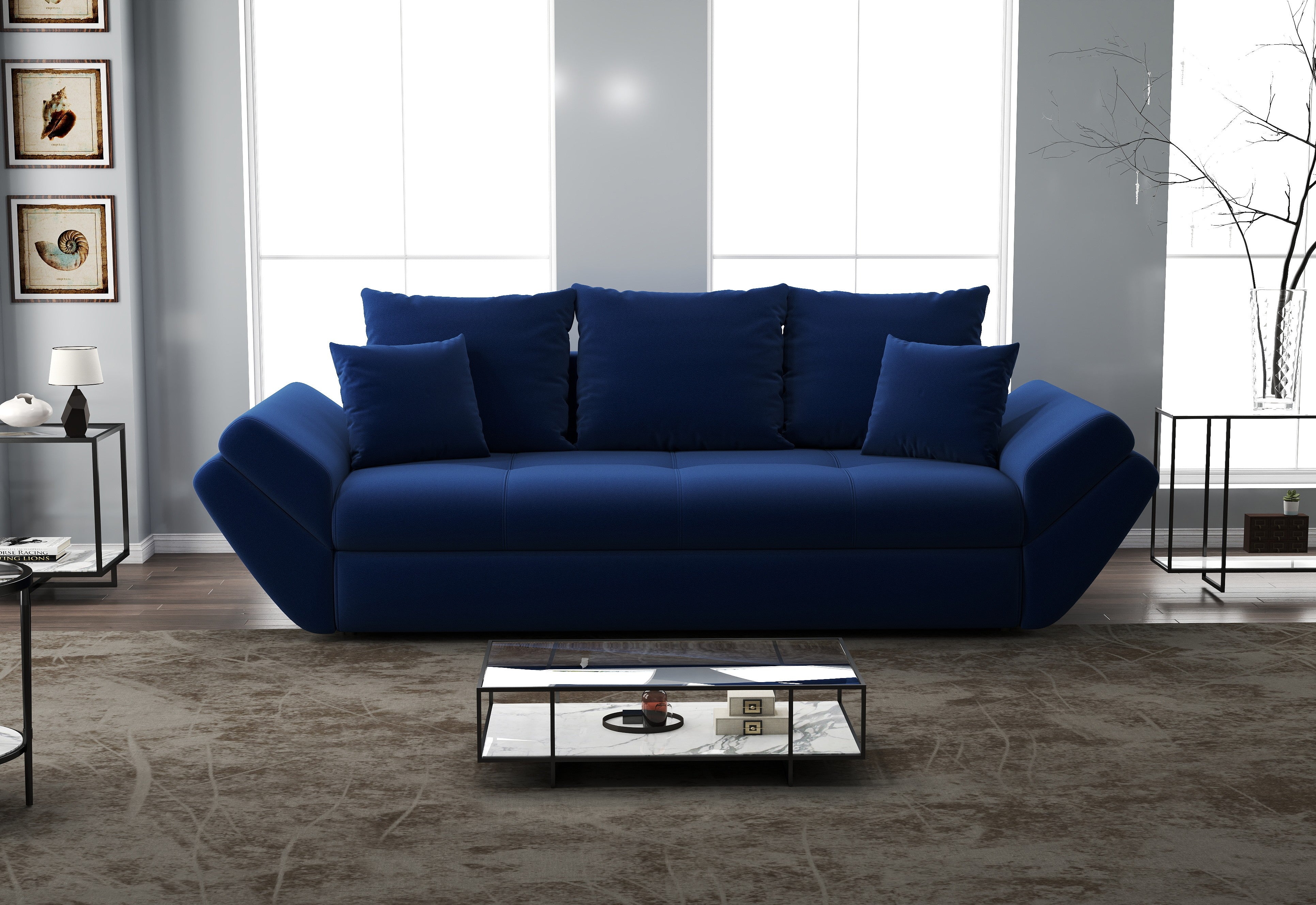 Canapea extensibilă dumonde cu ladă de depozitare si sezut confortabil din spuma HR, Loana Royal Blue 250x100 cm Fabrica