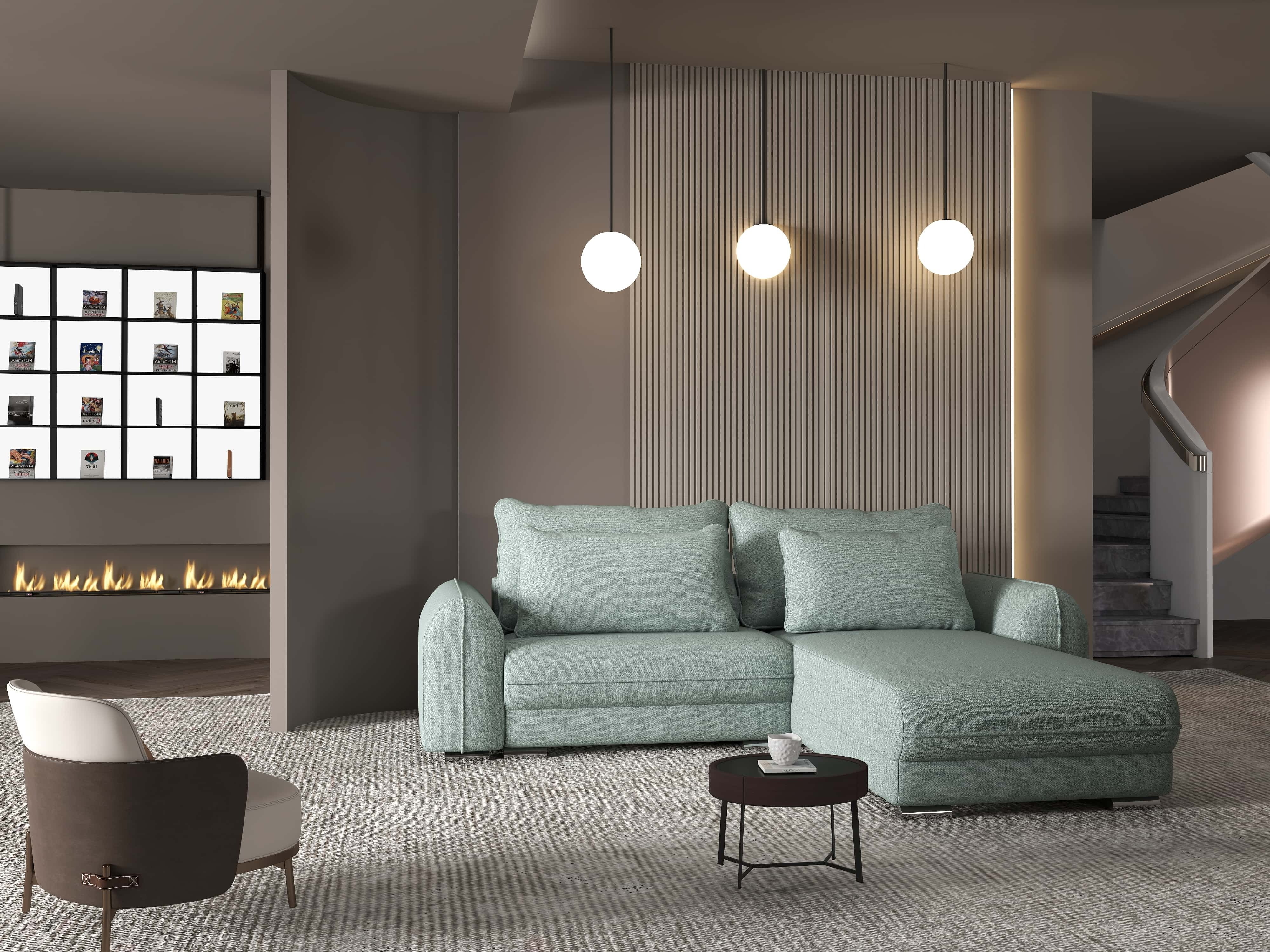 Colțar extensibil dumonde cu ladă de depozitare si sezut confortabil din spuma HR, Denver Enjoy Mint 275x185 cm II Fabrica