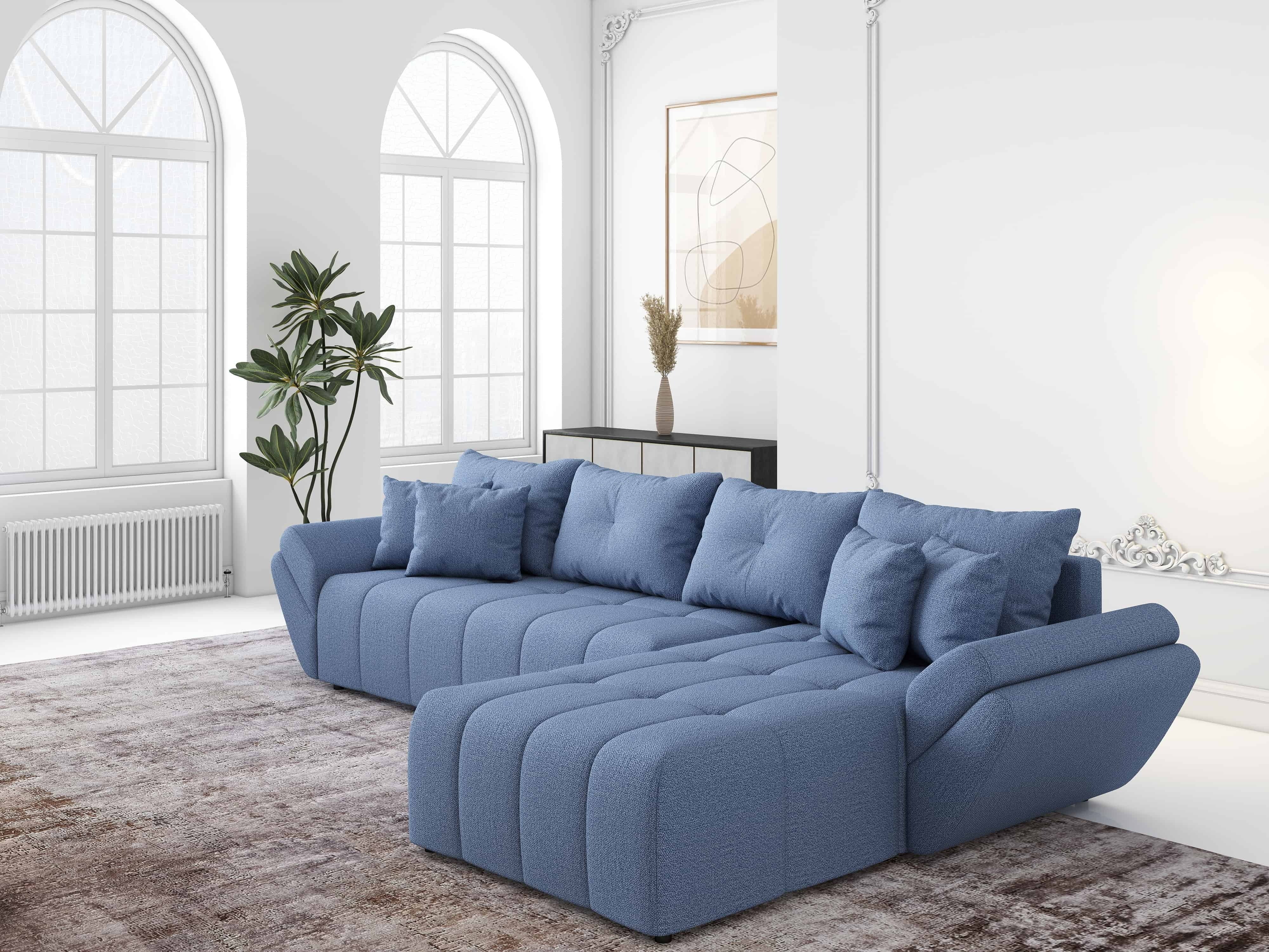 Colțar extensibil dumonde cu ladă de depozitare si sezut confortabil din spuma HR, Berlin XL Enjoy Blue 350x185 cm II Fabrica