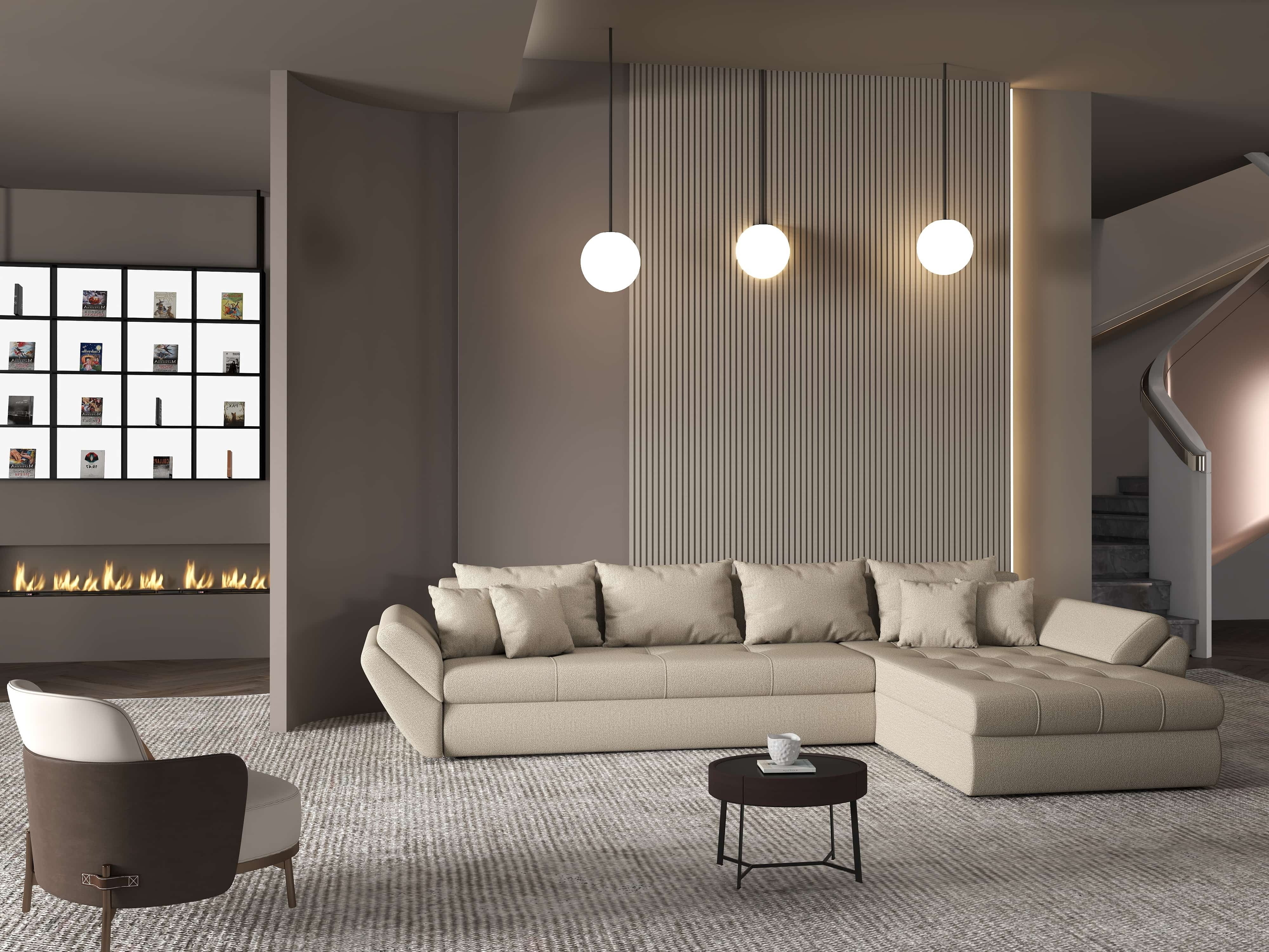 Colțar extensibil dumonde cu ladă de depozitare si sezut confortabil din spuma HR, Loana XL Enjoy Camel II 335x185 cm Fabrica