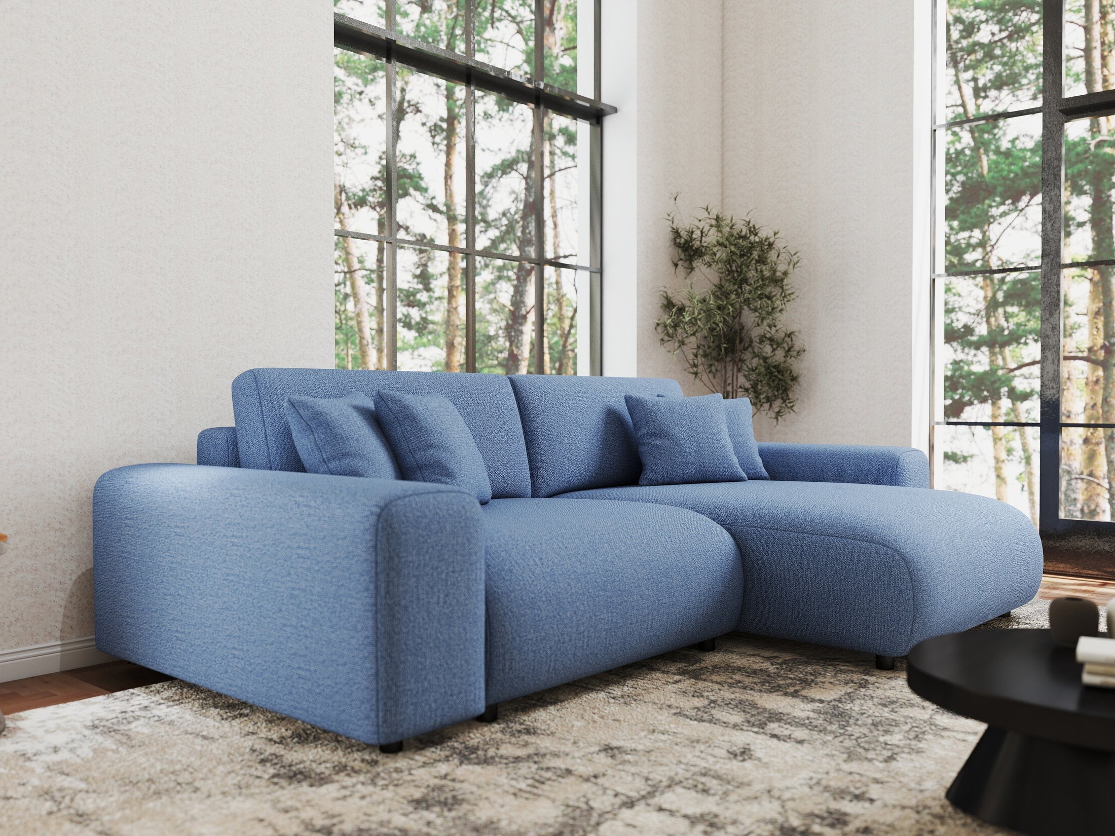 Colțar extensibil dumonde cu ladă de depozitare si sezut confortabil din spuma HR, Sarina Enjoy Albastru 255x168 cm II