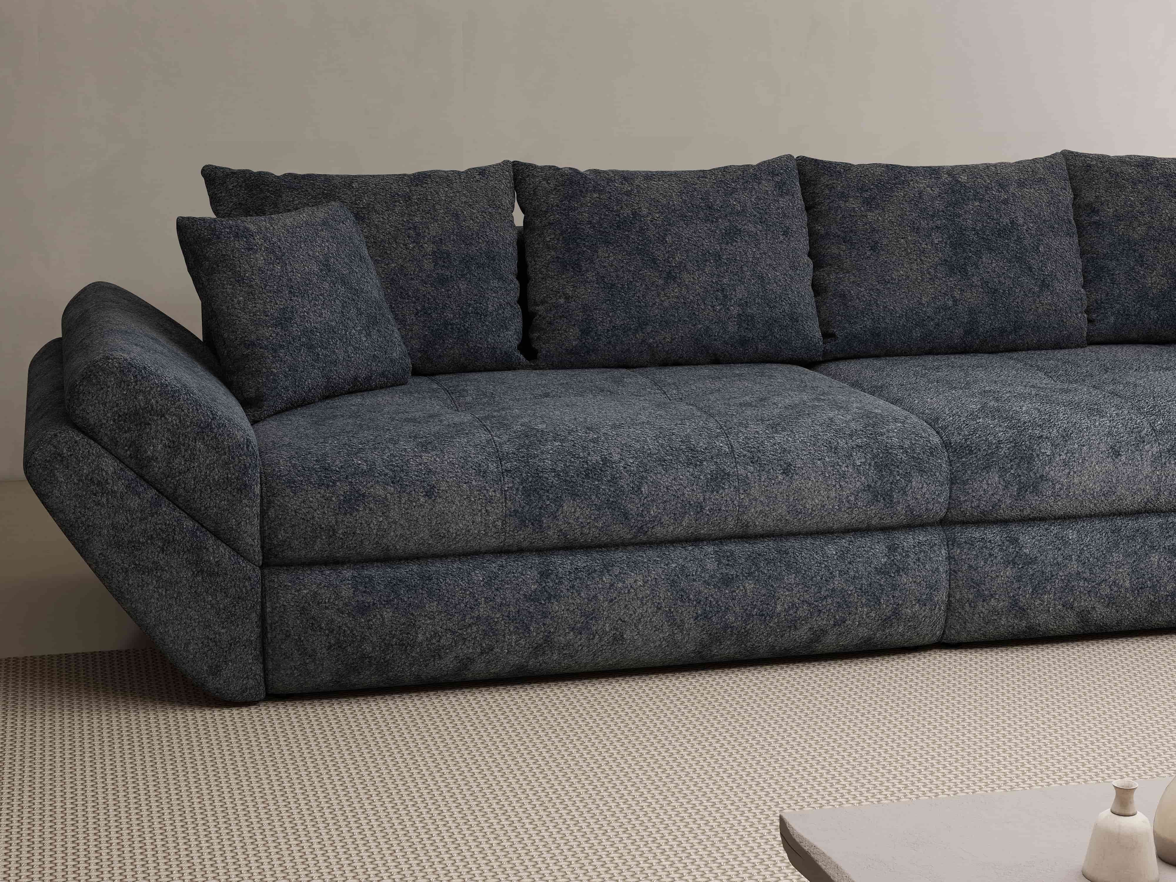 Canapea extensibilă dumonde cu ladă de depozitare si sezut confortabil din spuma HR, Loana Euphoria Grafit 300x100 cm Fabrica