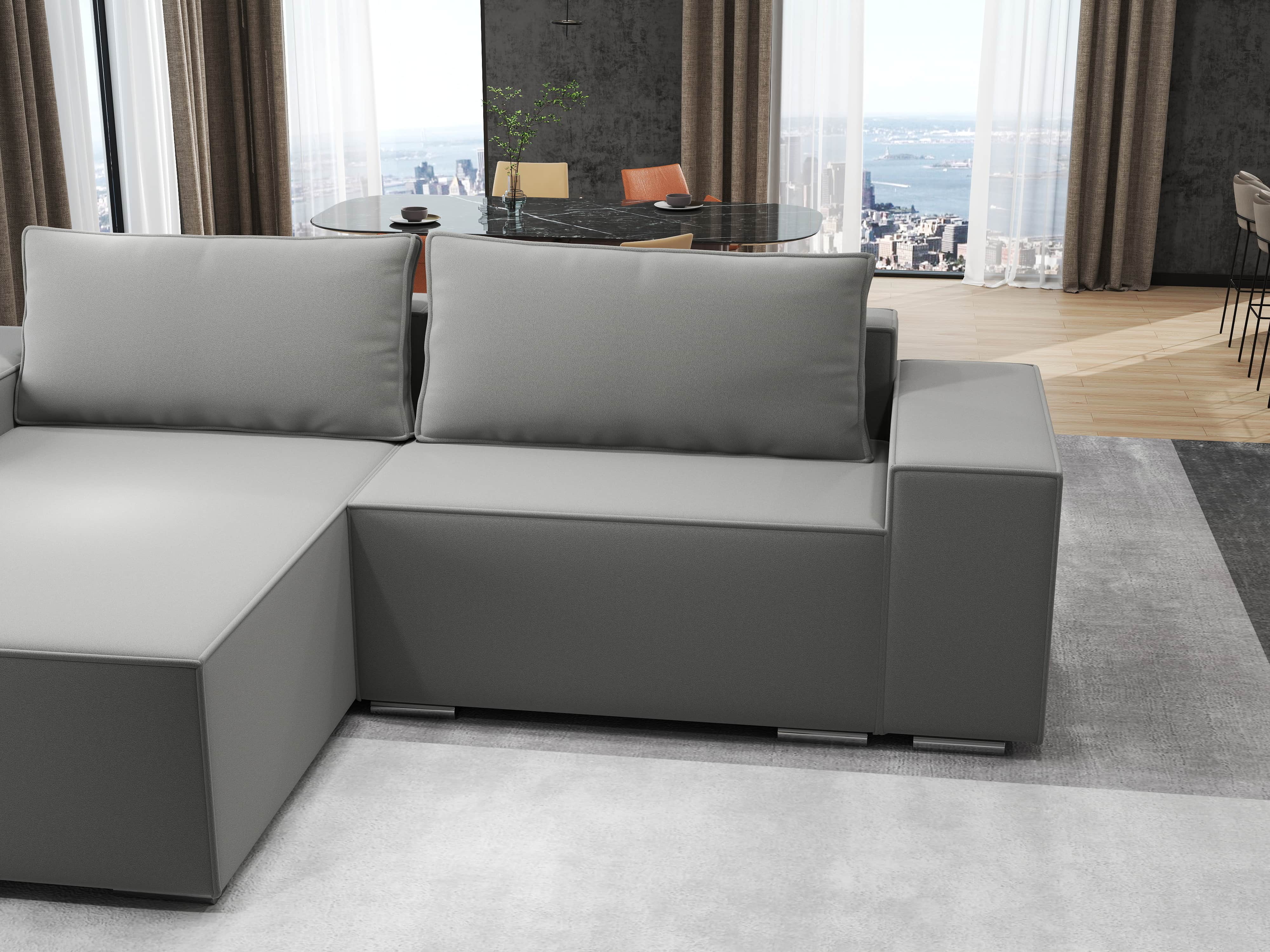 Colțar extensibil dumonde cu ladă de depozitare si sezut confortabil din spuma HR, Dream Royal Gri 290x185 cm Fabrica