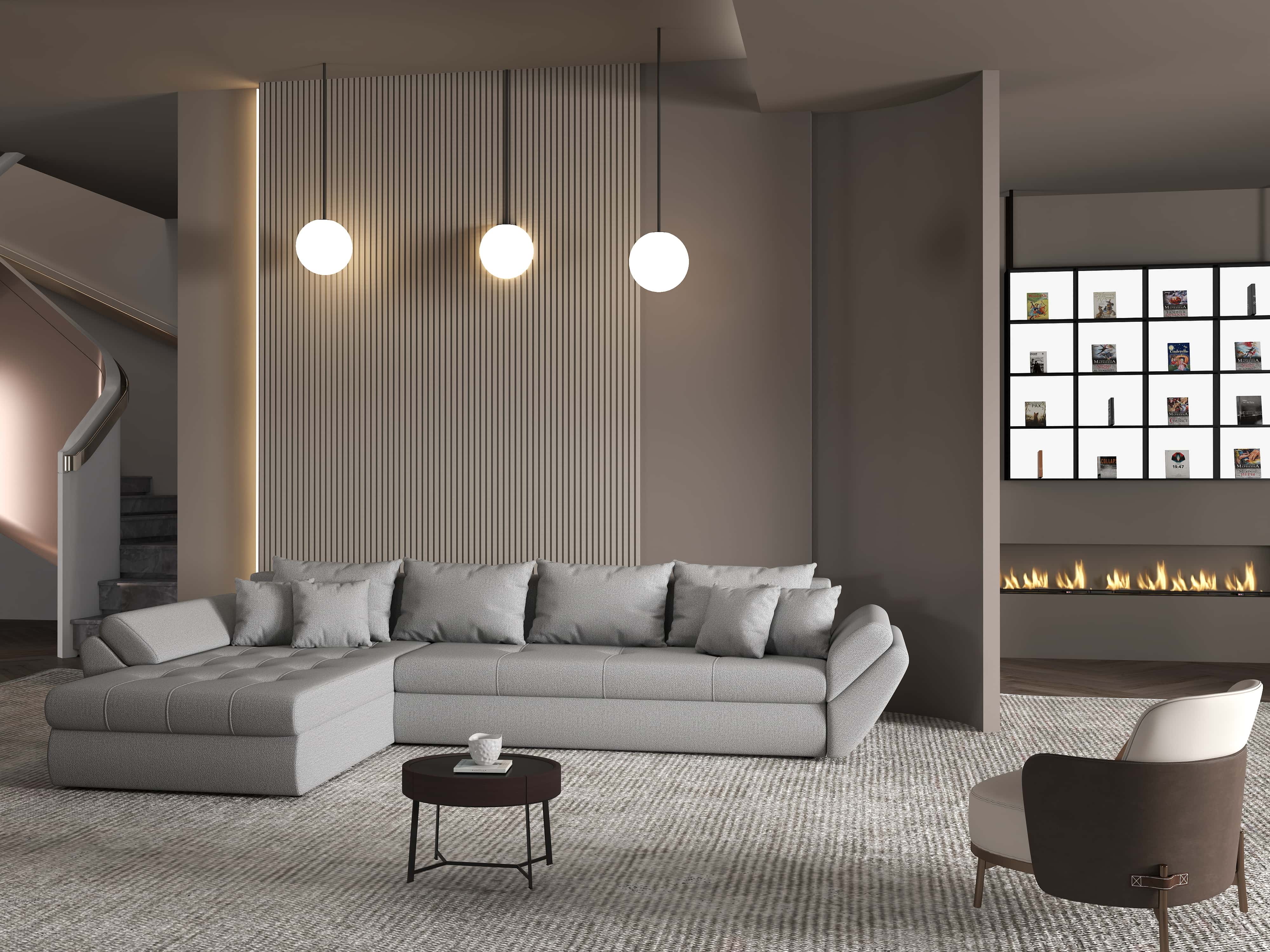 Colțar extensibil dumonde cu ladă de depozitare si sezut confortabil din spuma HR, Loana XL Enjoy Gri 335x185 cm Fabrica