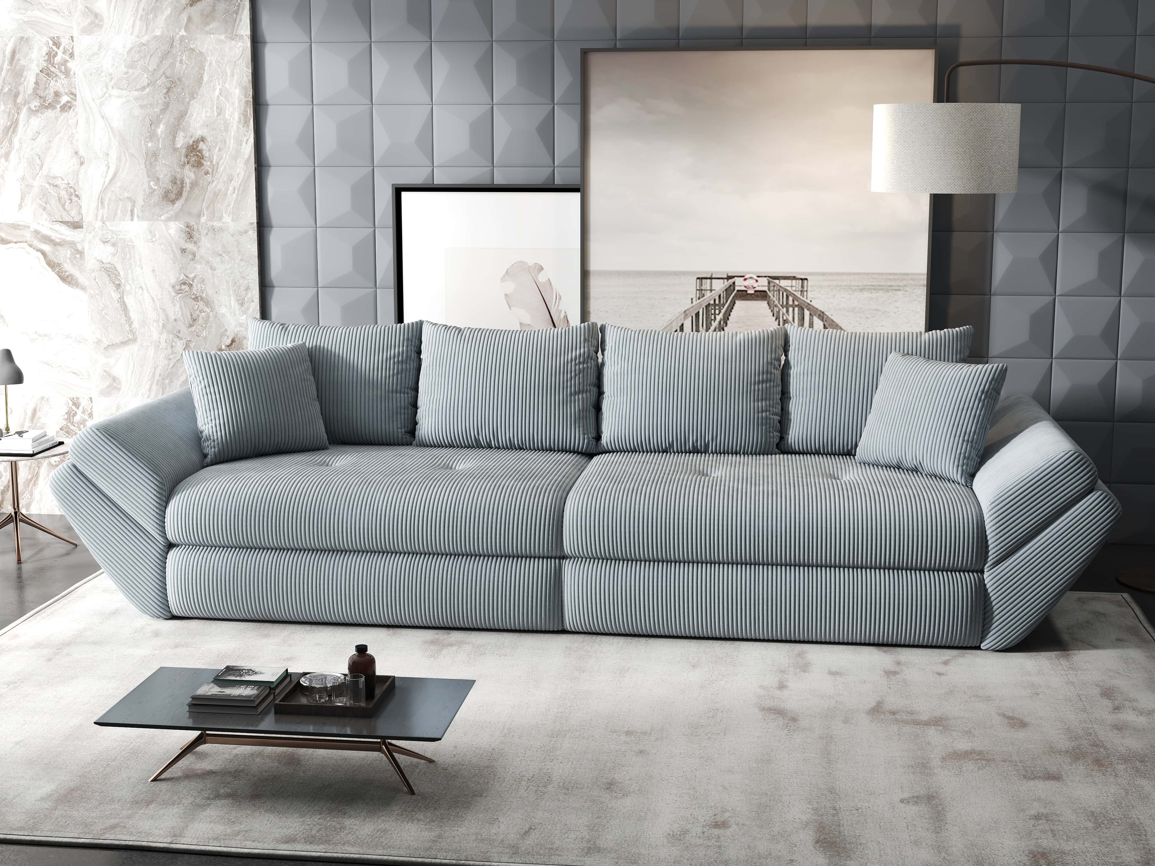 Canapea extensibilă dumonde cu ladă de depozitare si sezut confortabil din spuma HR, Loana Zoom Gri 300x100 cm Fabrica