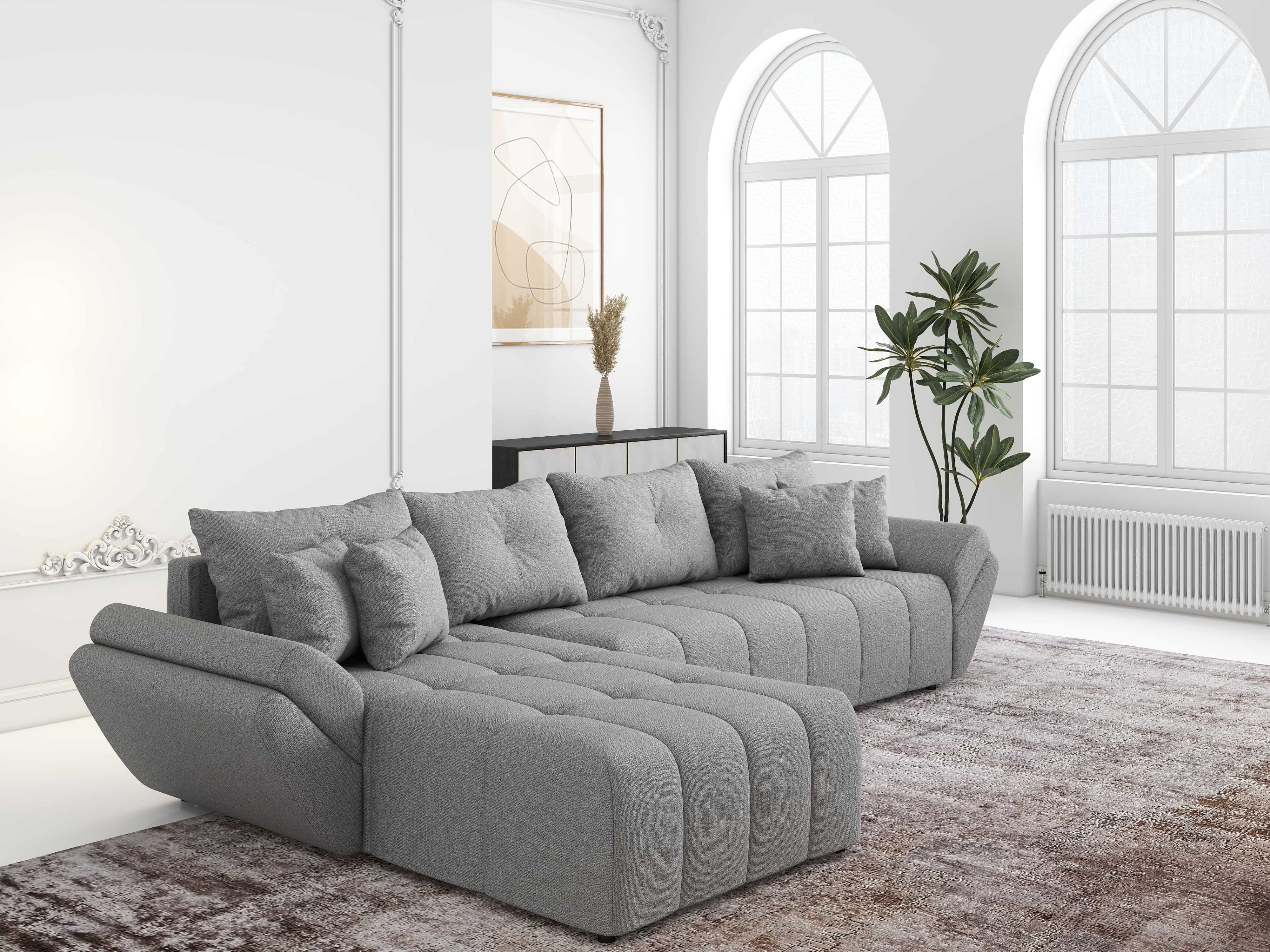 Colțar extensibil dumonde cu ladă de depozitare si sezut confortabil din spuma HR, Berlin XL Enjoy Grey 350x185 cm Fabrica