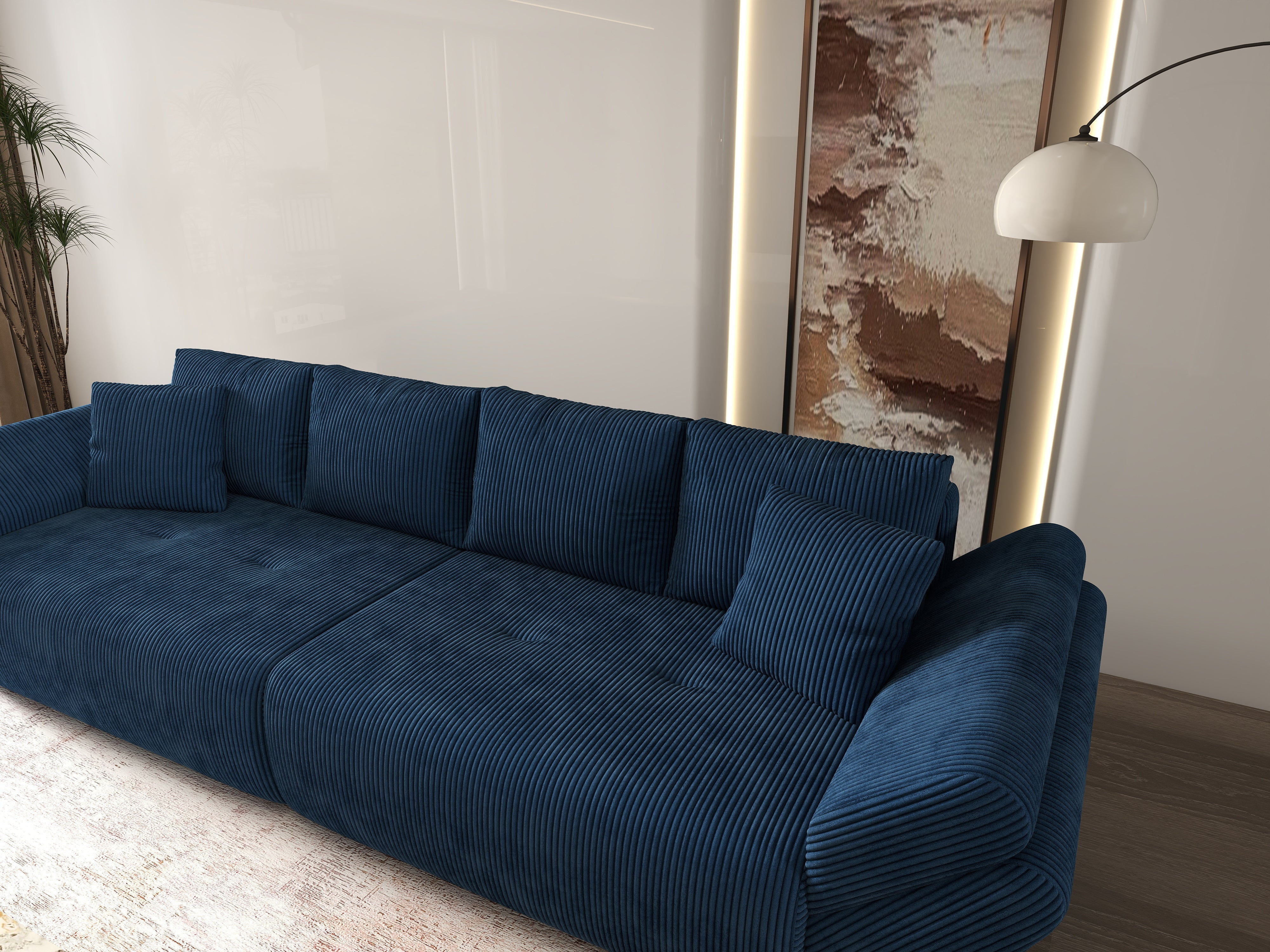 Canapea extensibilă dumonde cu ladă de depozitare si sezut confortabil din spuma HR, Berlin Zoom Blue 300x100 cm Fabrica