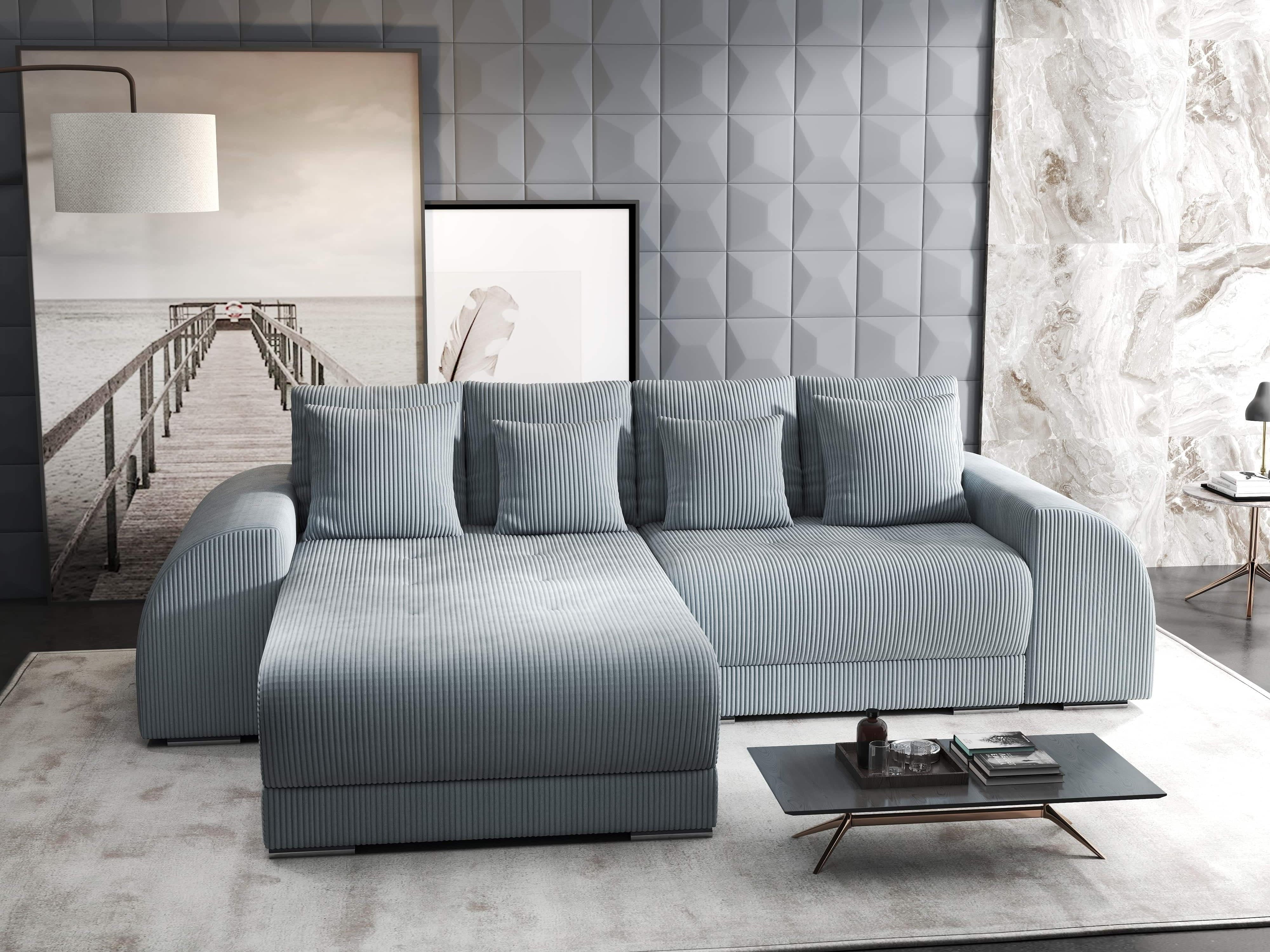 Colțar extensibil dumonde cu ladă de depozitare si sezut confortabil din spuma HR, Verona Zoom Gri 290x185 cm Fabrica