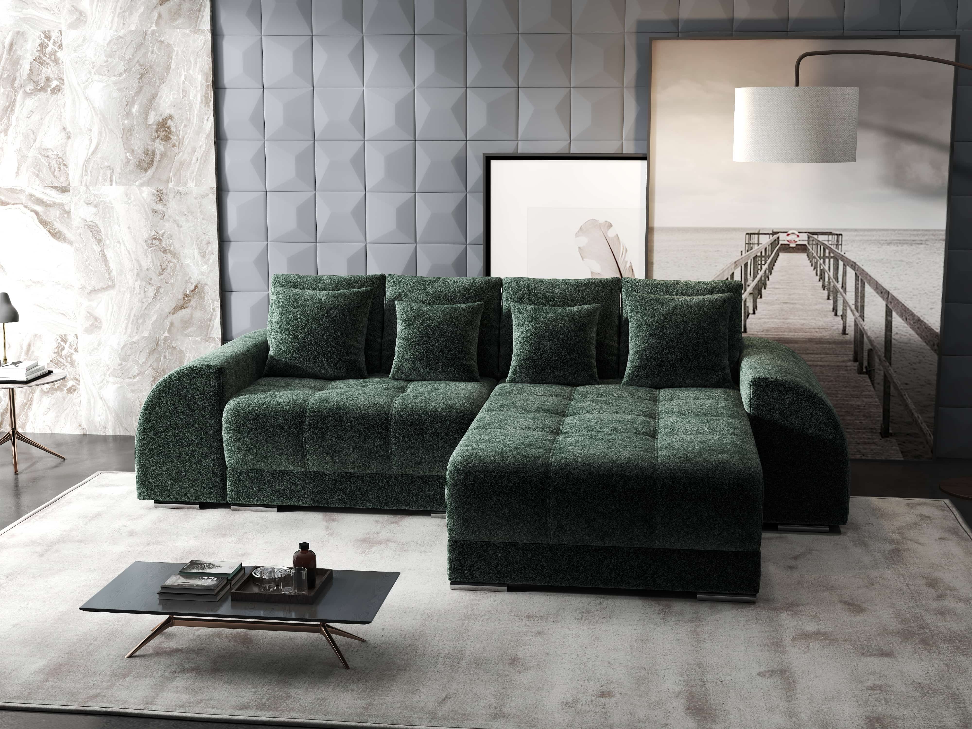 Colțar extensibil dumonde cu ladă de depozitare si sezut confortabil din spuma HR, Verona Euphoria Verde II 290x185 cm Fabrica