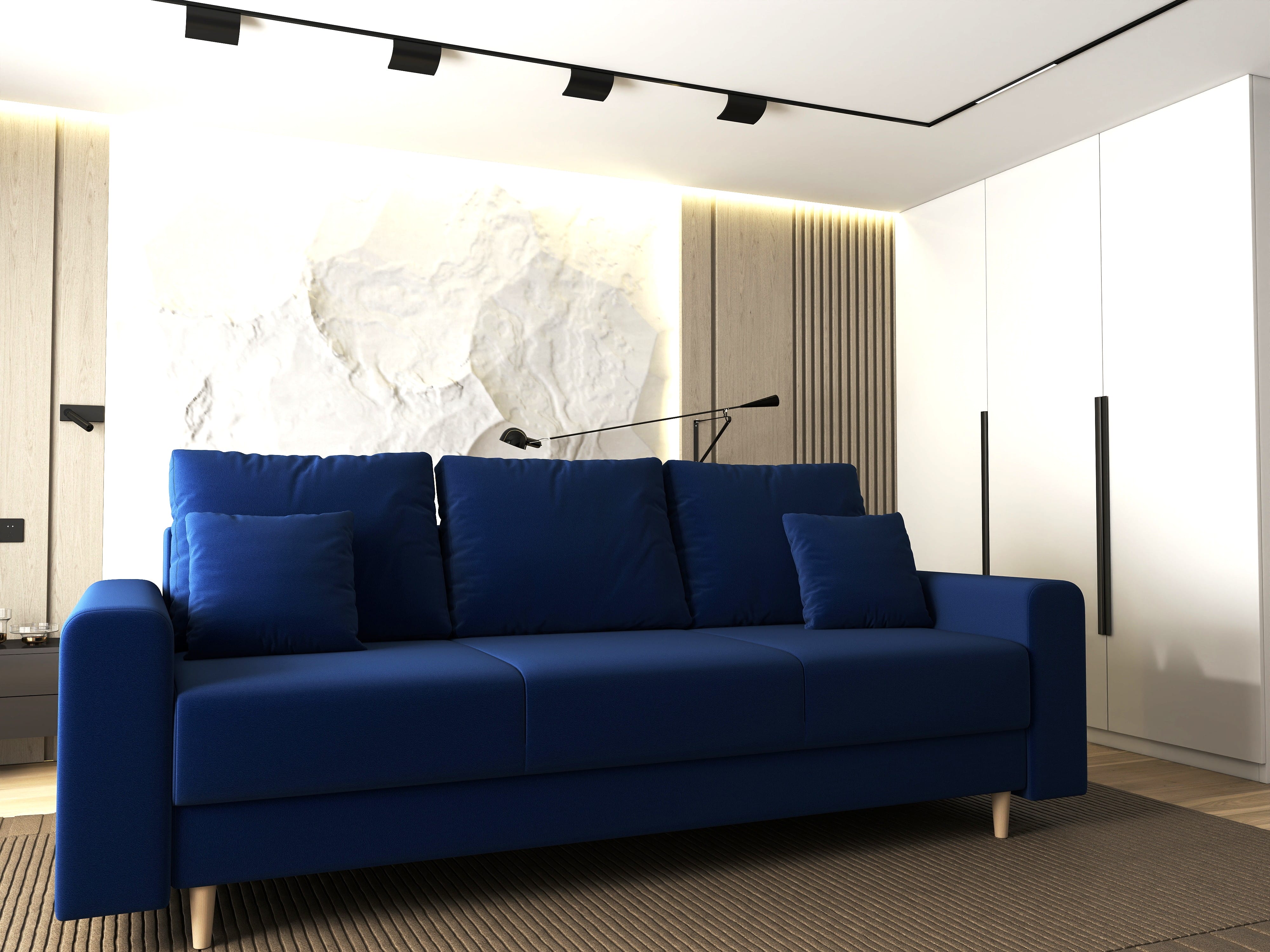 Canapea extensibilă dumonde cu ladă de depozitare si sezut confortabil din spuma HR, Kronos Royal Albastru 210x100 cm fabrica