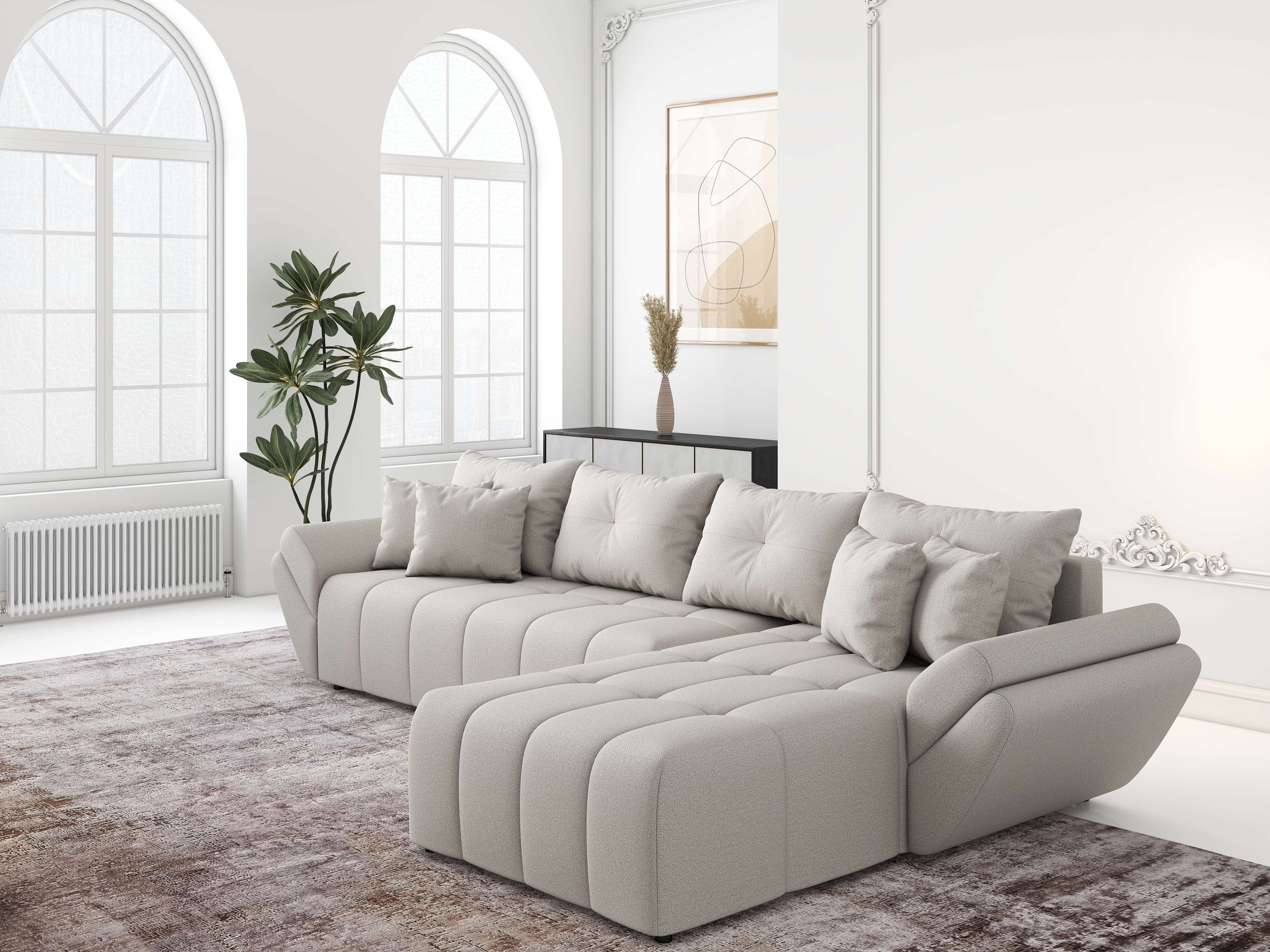 Colțar extensibil dumonde cu ladă de depozitare si sezut confortabil din spuma HR, Berlin XL Enjoy Beige 350x185 cm II Fabrica