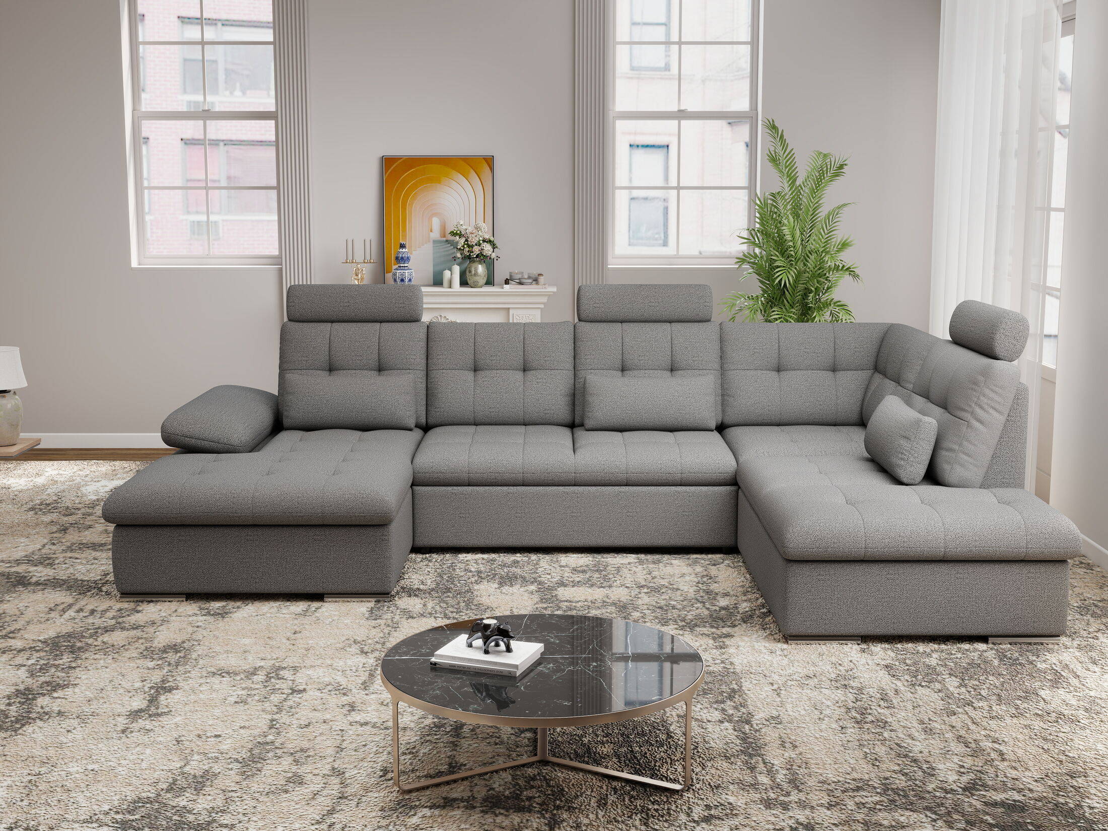 Colțar extensibil dumonde cu ladă de depozitare și șezut confortabil din spumă HR, Merkur U Enjoy Necunoscut 324x218 cm