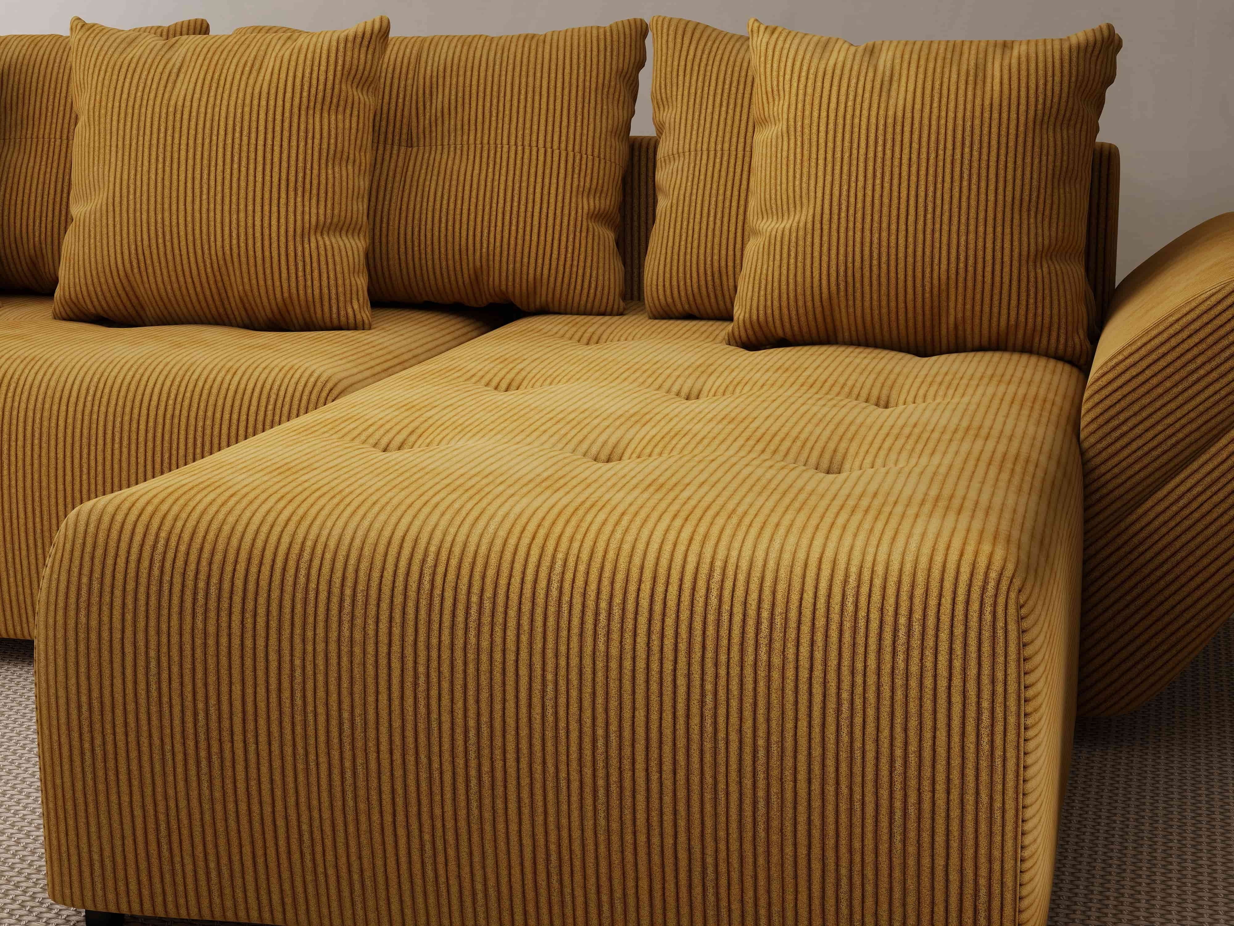 Colțar extensibil dumonde cu ladă de depozitare si sezut confortabil din spuma HR, Berlin Zoom Mustar 280x185 cm II Fabrica