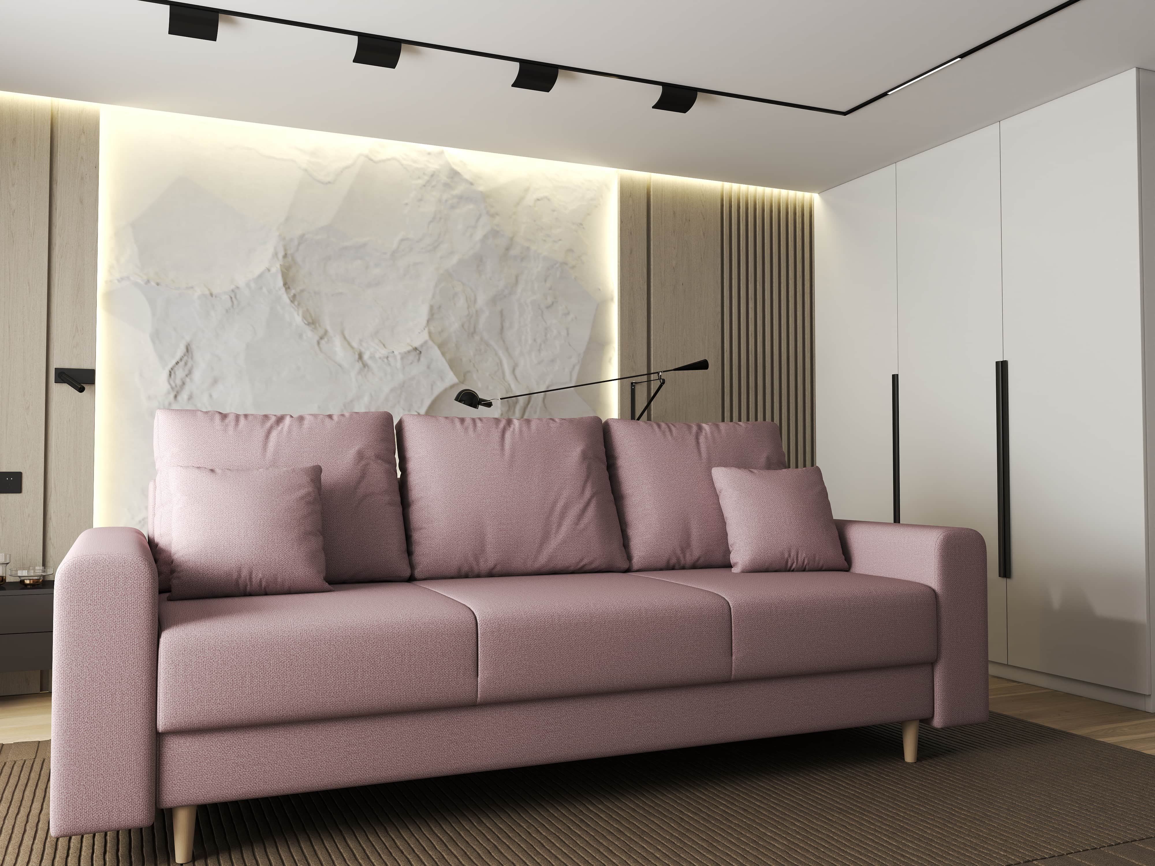 Canapea extensibilă dumonde cu ladă de depozitare si sezut confortabil din spuma HR, Kronos Enjoy Flamingo 210x100 cm fabrica