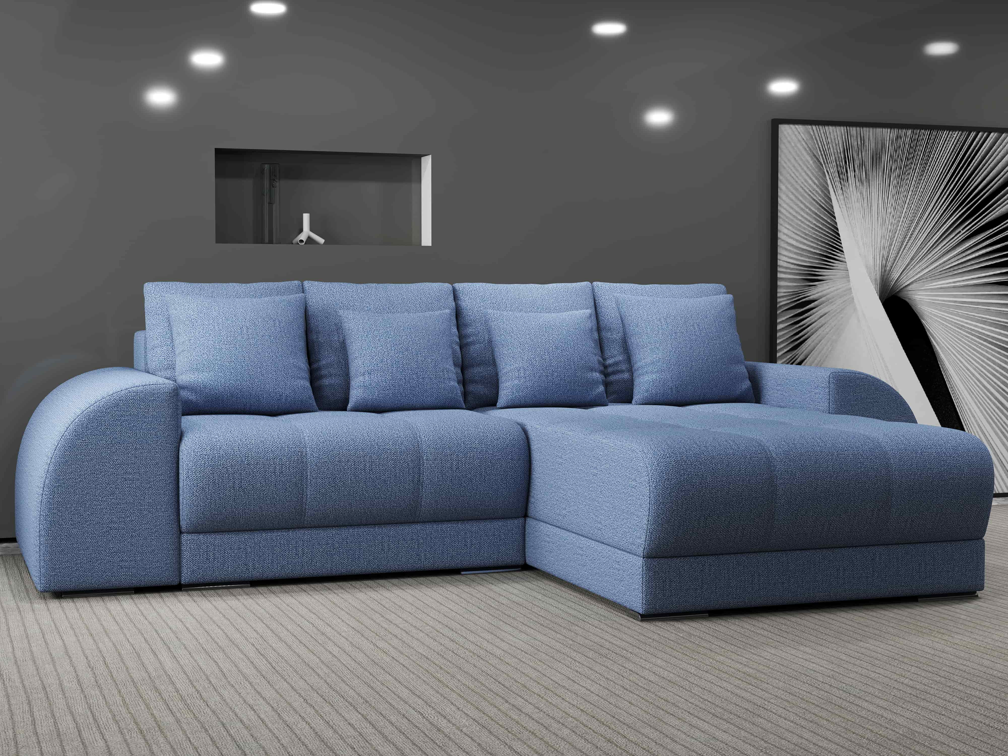 Colțar extensibil dumonde cu ladă de depozitare si sezut confortabil din spuma HR, Verona Enjoy Albastru II 290x185 cm Fabrica