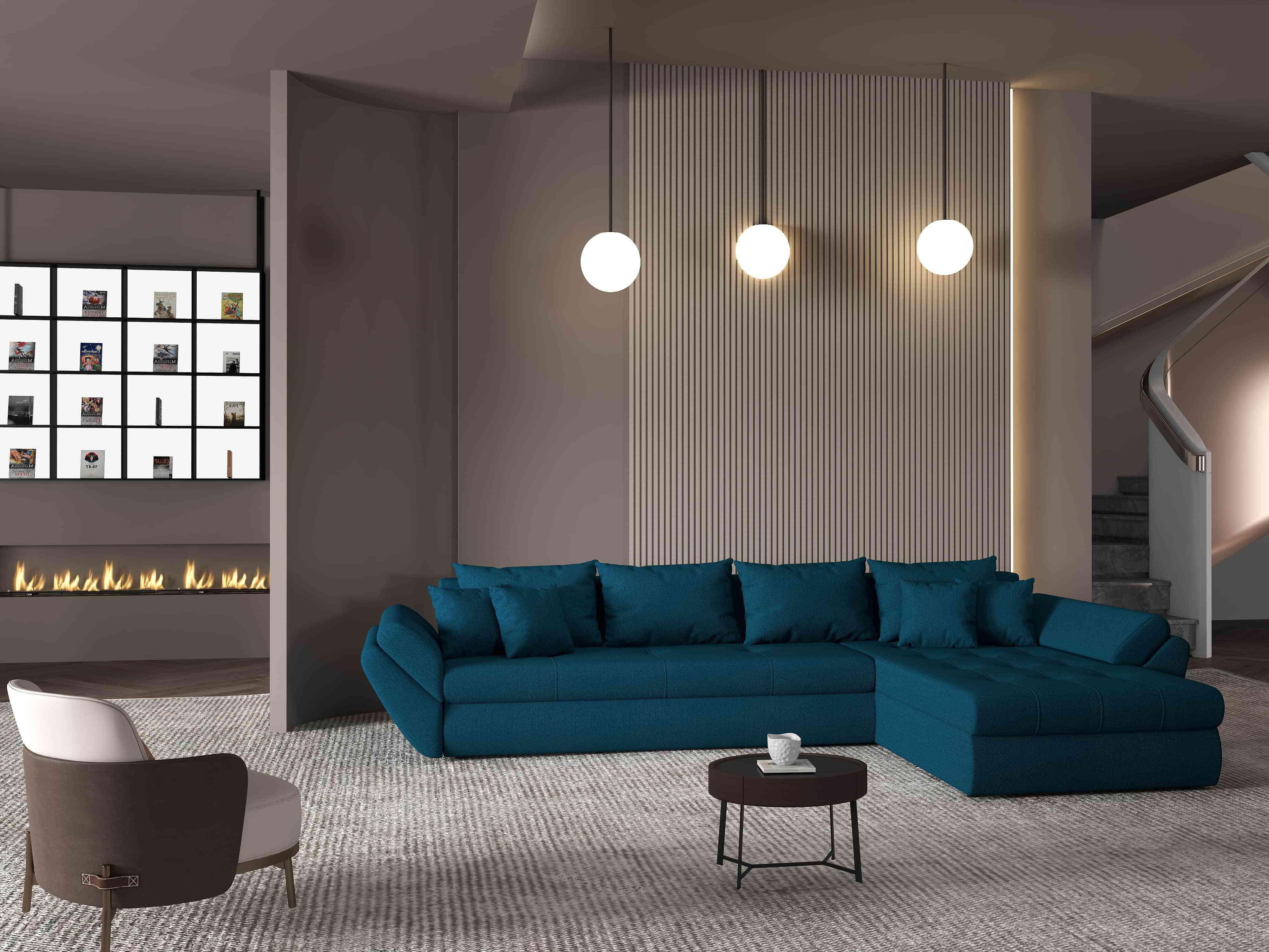 Colțar extensibil dumonde cu ladă de depozitare si sezut confortabil din spuma HR, Loana XL Enjoy Petrol II 335x185 cm Fabrica