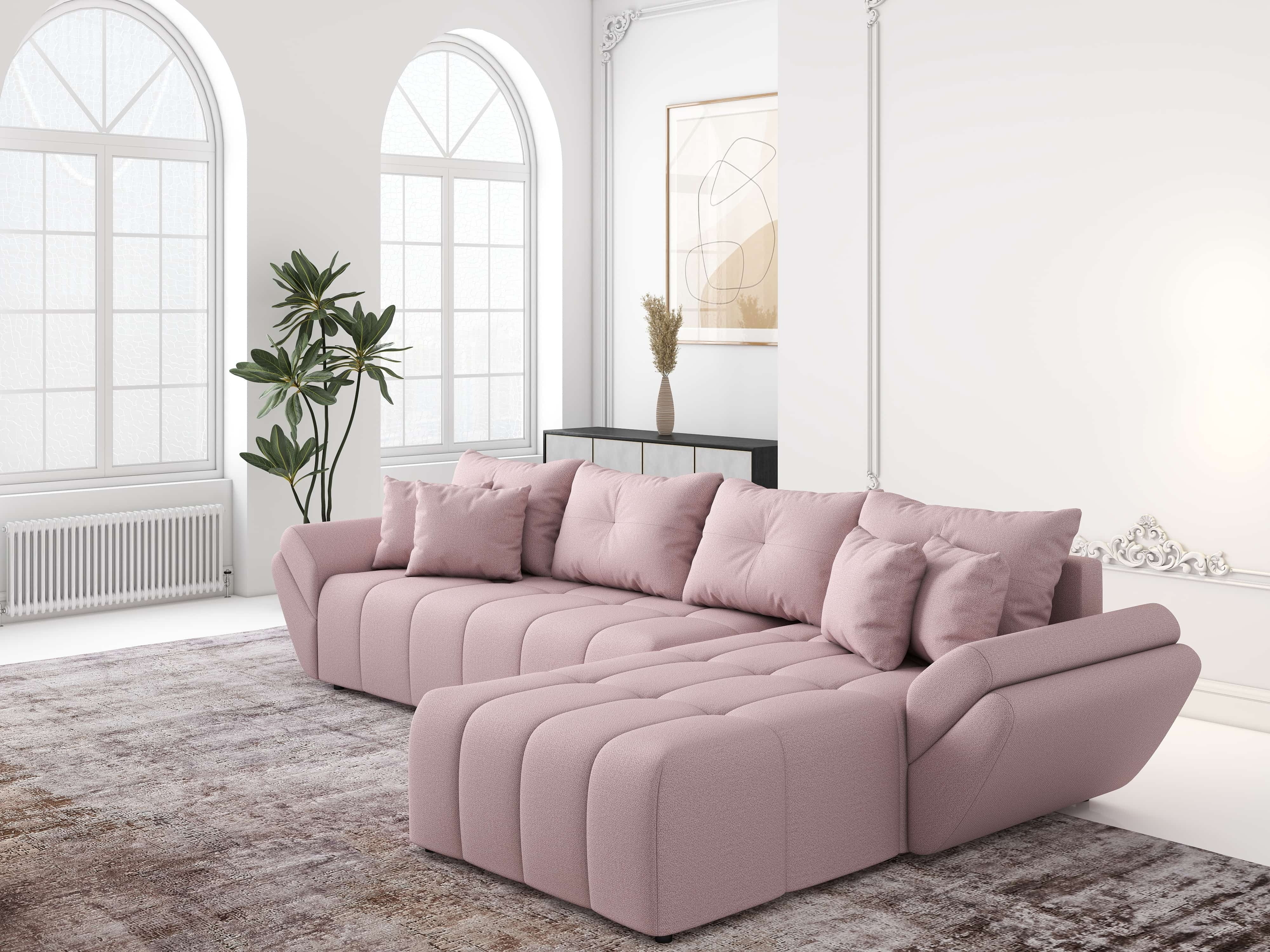 Colțar extensibil dumonde cu ladă de depozitare si sezut confortabil din spuma HR, Berlin XL Enjoy Flamingo 350x185 cm II Fabrica