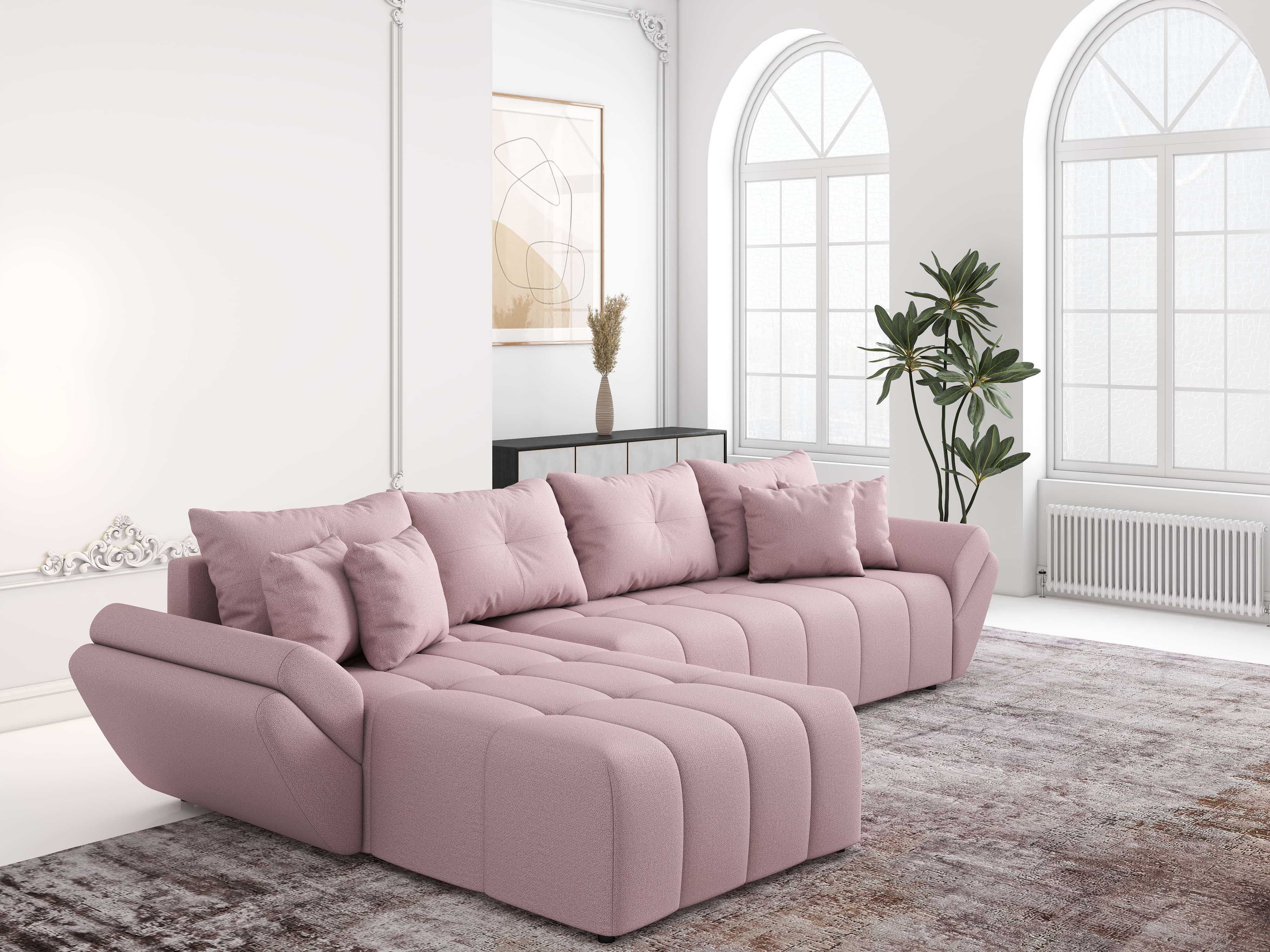 Colțar extensibil dumonde cu ladă de depozitare si sezut confortabil din spuma HR, Berlin XL Enjoy Flamingo 350x185 cm Fabrica