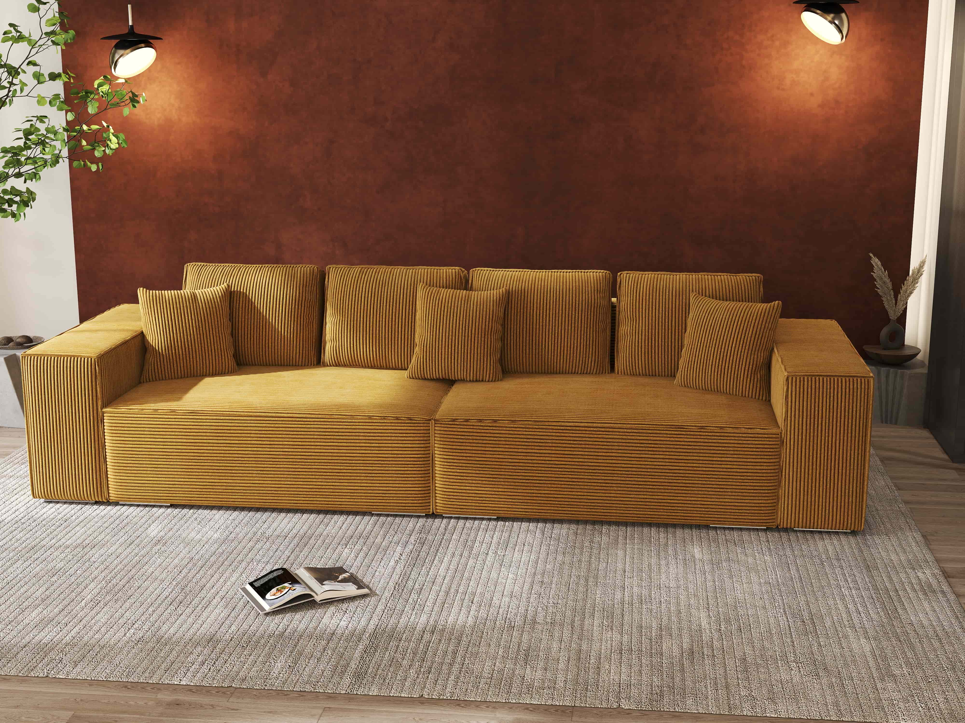 Canapea extensibilă dumonde cu ladă de depozitare si sezut confortabil din spuma HR, Dream Zoom Mustar 310x100 cm Fabrica