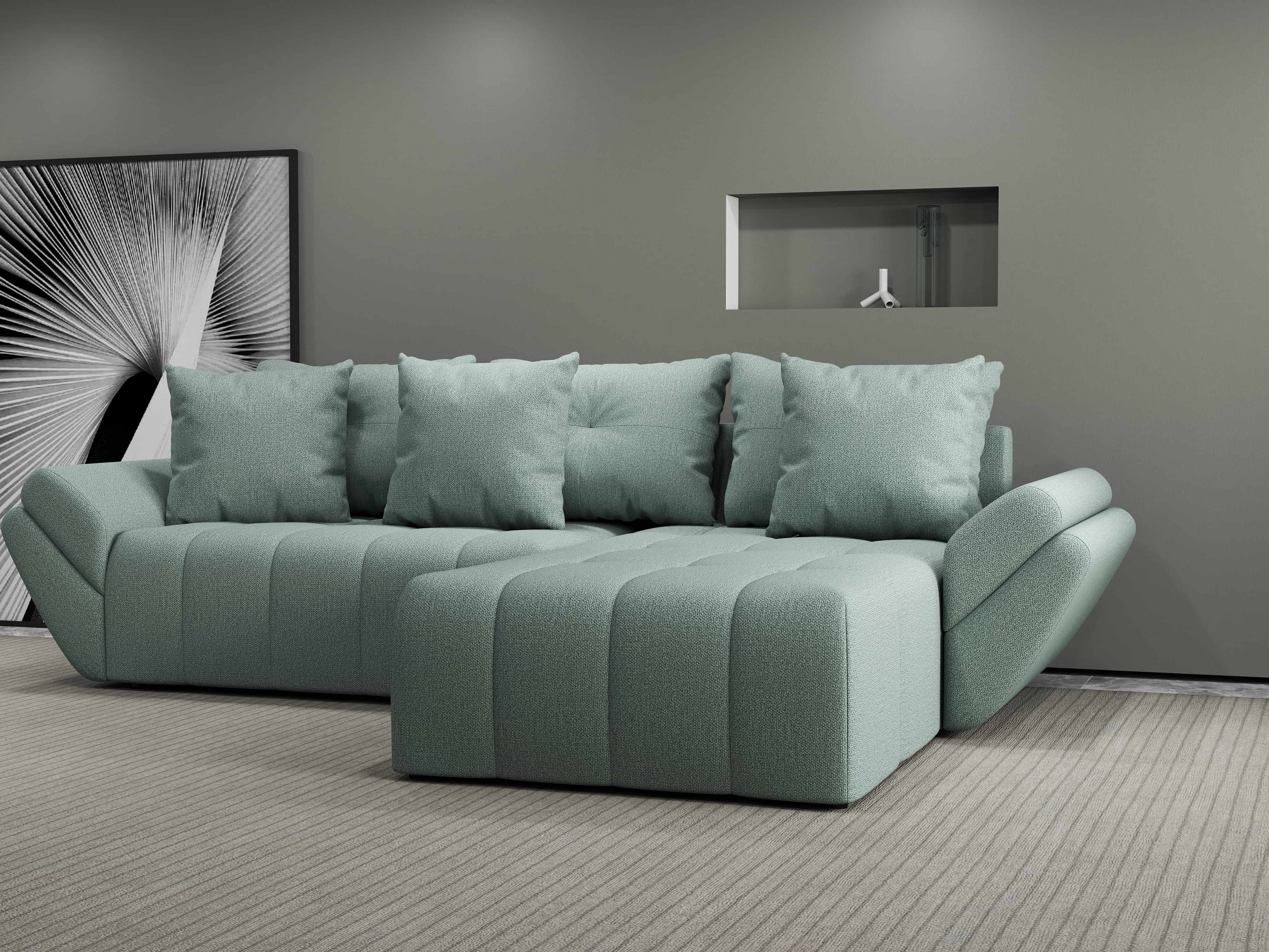 Colțar extensibil dumonde cu ladă de depozitare si sezut confortabil din spuma HR, Berlin Enjoy Mint 280x185 cm II Fabrica