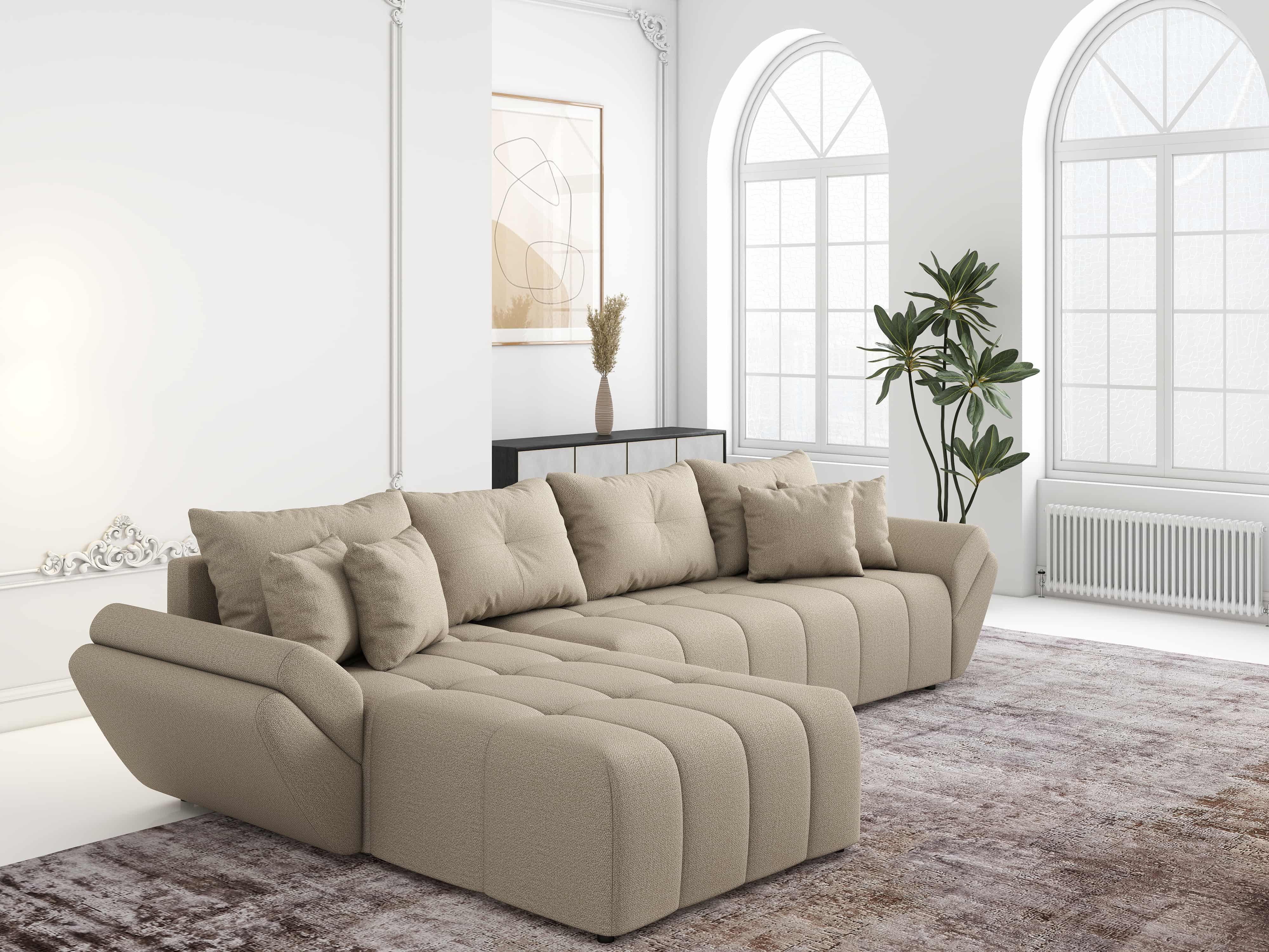Colțar extensibil dumonde cu ladă de depozitare si sezut confortabil din spuma HR, Berlin XL Enjoy Camel 350x185 cm Fabrica