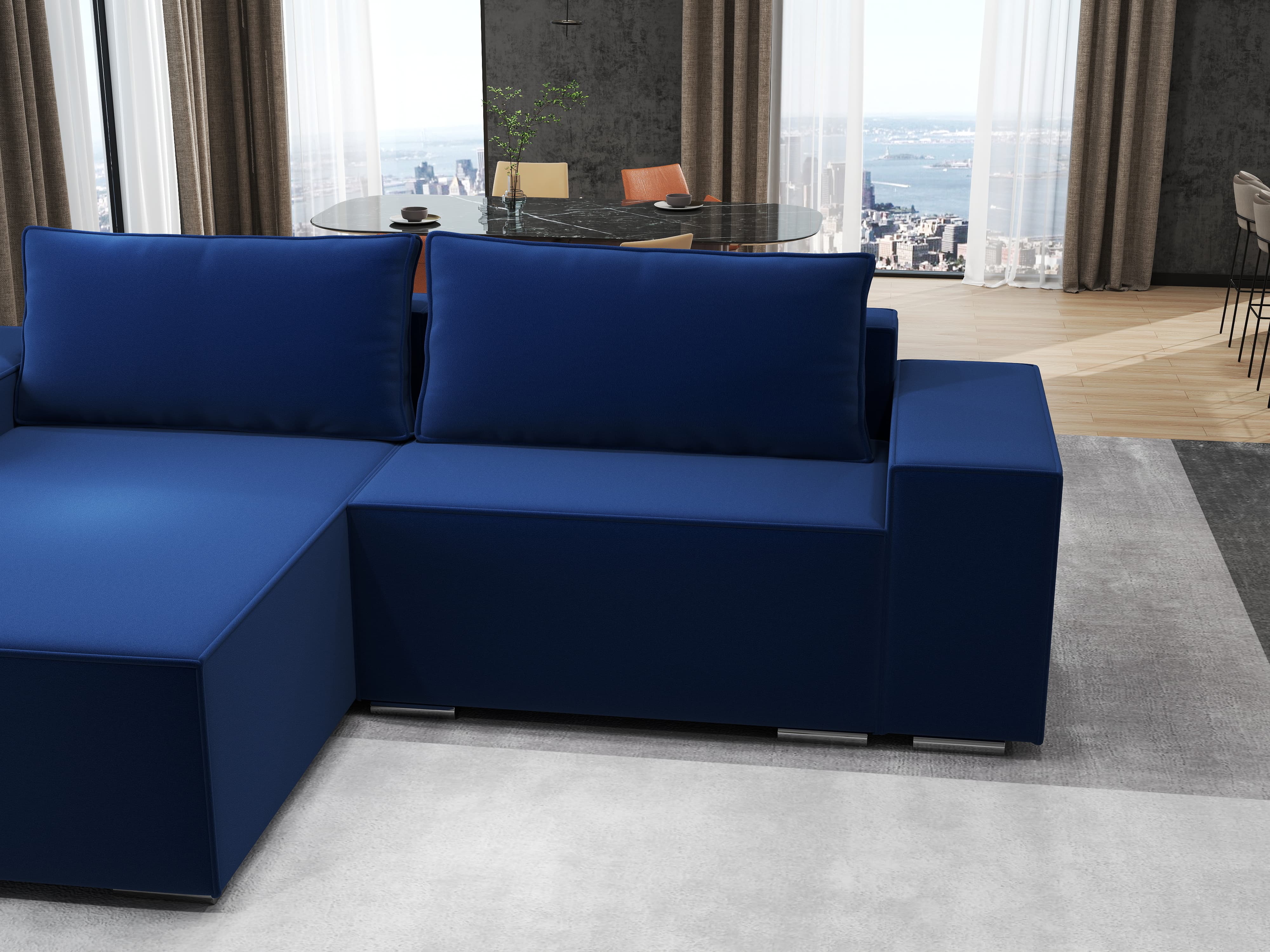 Colțar extensibil dumonde cu ladă de depozitare si sezut confortabil din spuma HR, Dream Royal Albastru 290x185 cm Fabrica