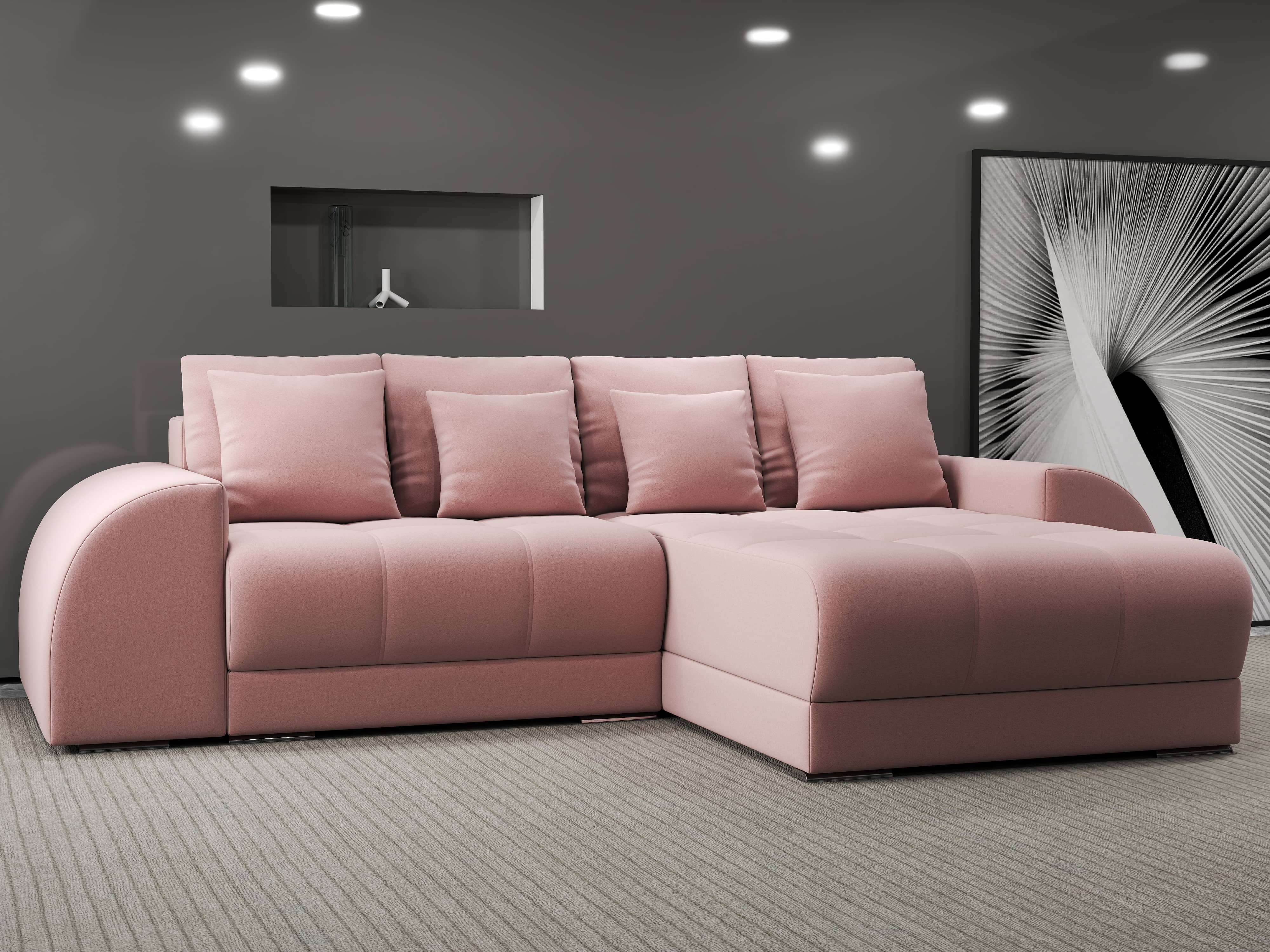 Colțar extensibil dumonde cu ladă de depozitare si sezut confortabil din spuma HR, Verona Royal Roz II 290x185 cm Fabrica