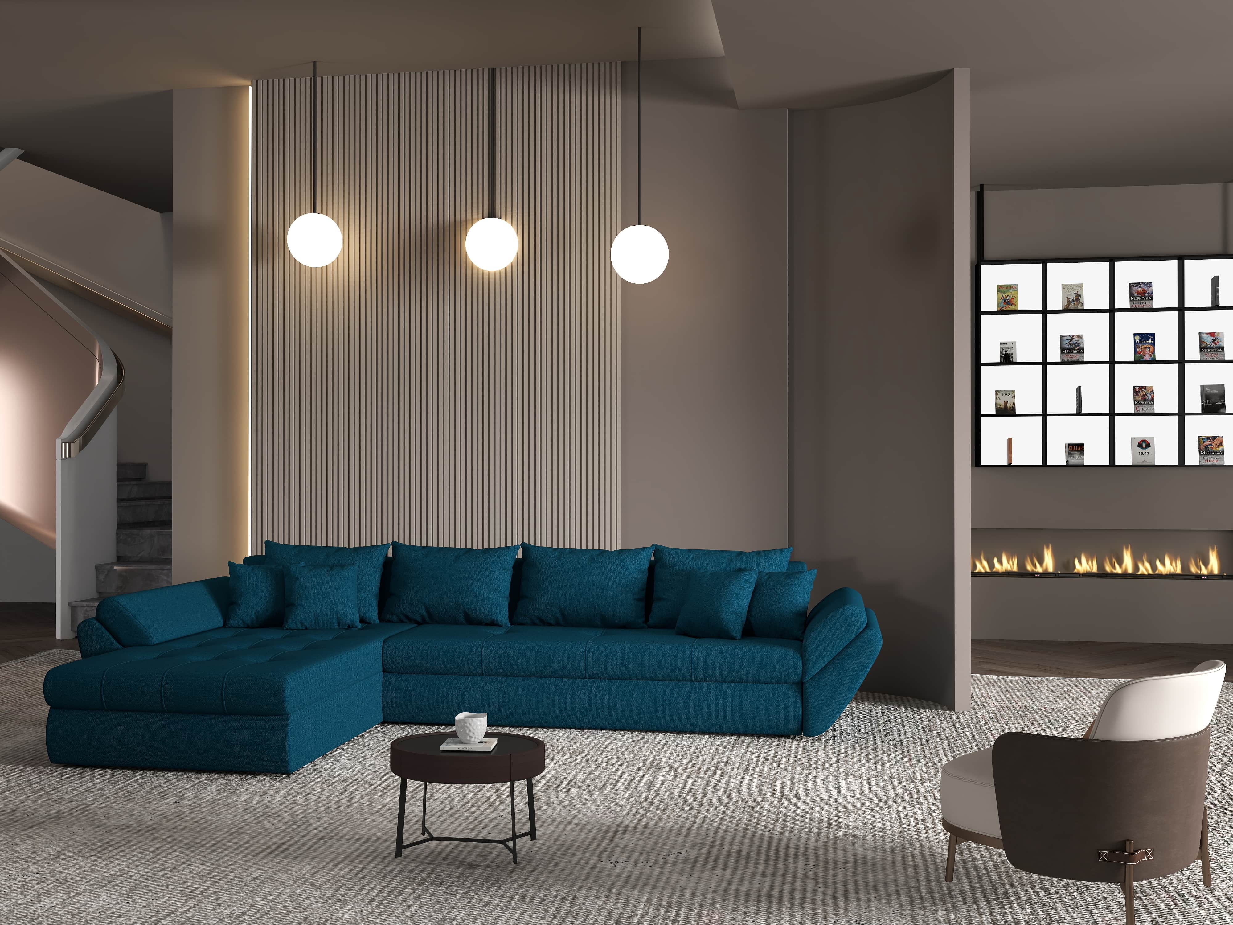 Colțar extensibil dumonde cu ladă de depozitare si sezut confortabil din spuma HR, Loana XL Enjoy Petrol 335x185 cm Fabrica