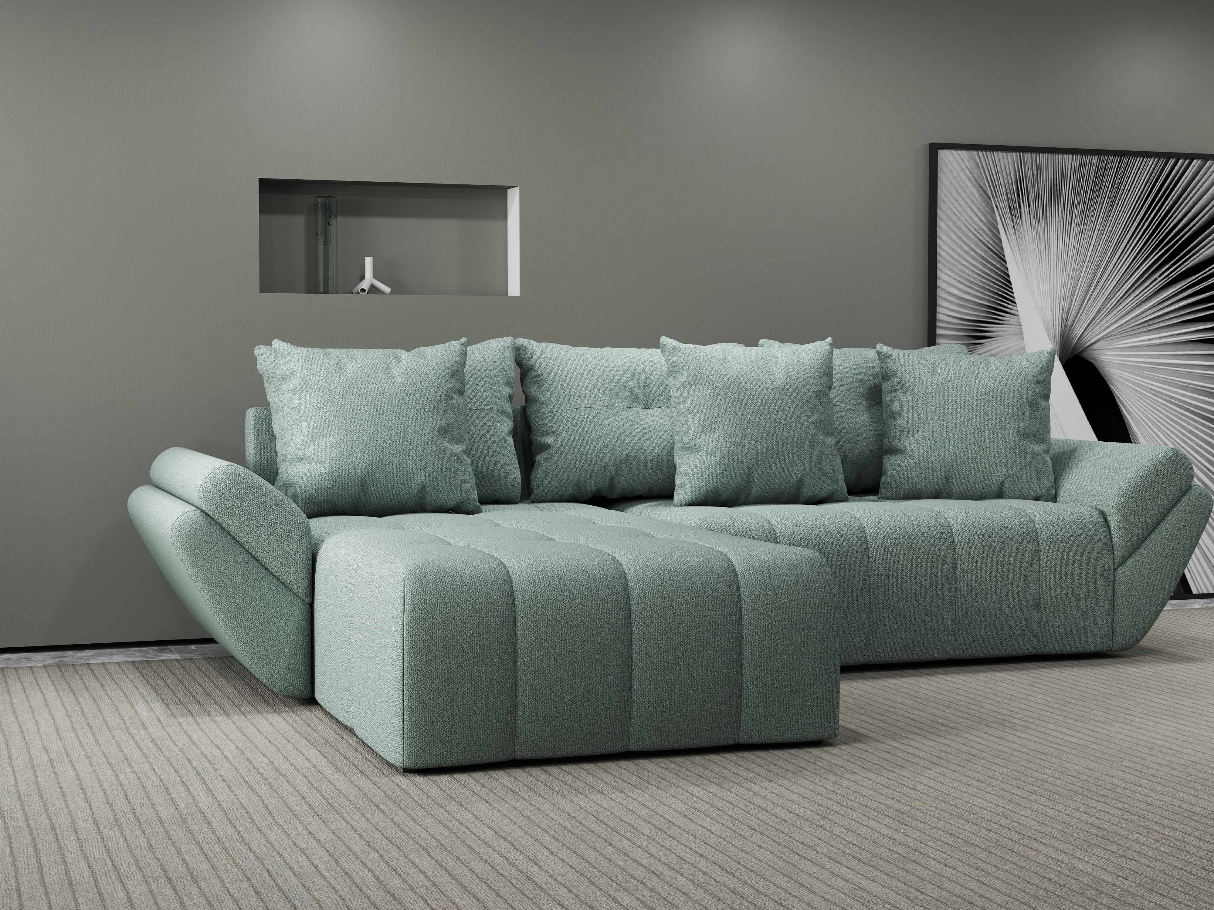 Colțar extensibil dumonde cu ladă de depozitare si sezut confortabil din spuma HR, Berlin Enjoy Mint 280x185 cm Fabrica