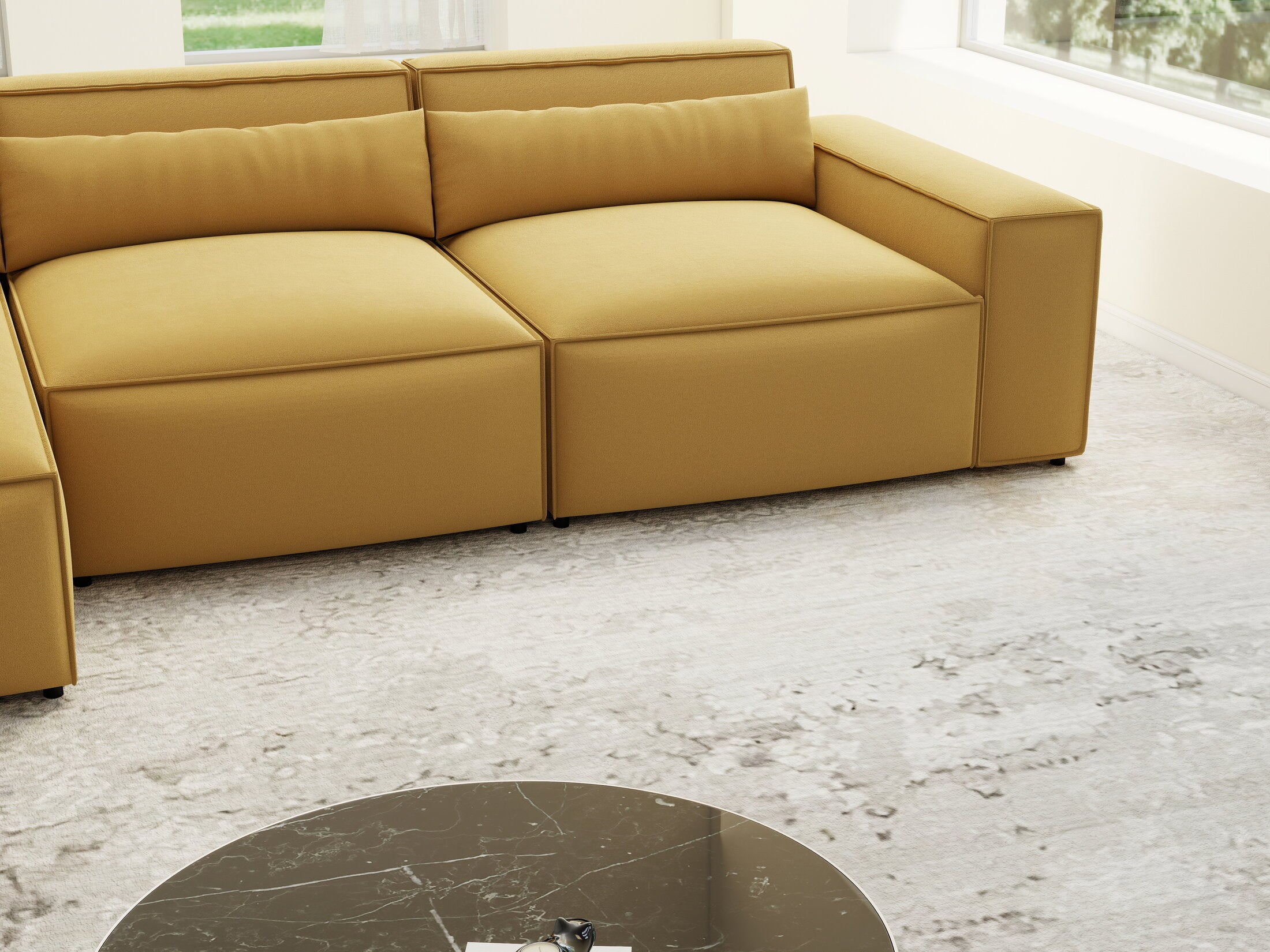 Colțar dumonde cu sezut confortabil din spuma HR, Marvelo XL Royal Mustar 366x175 cm