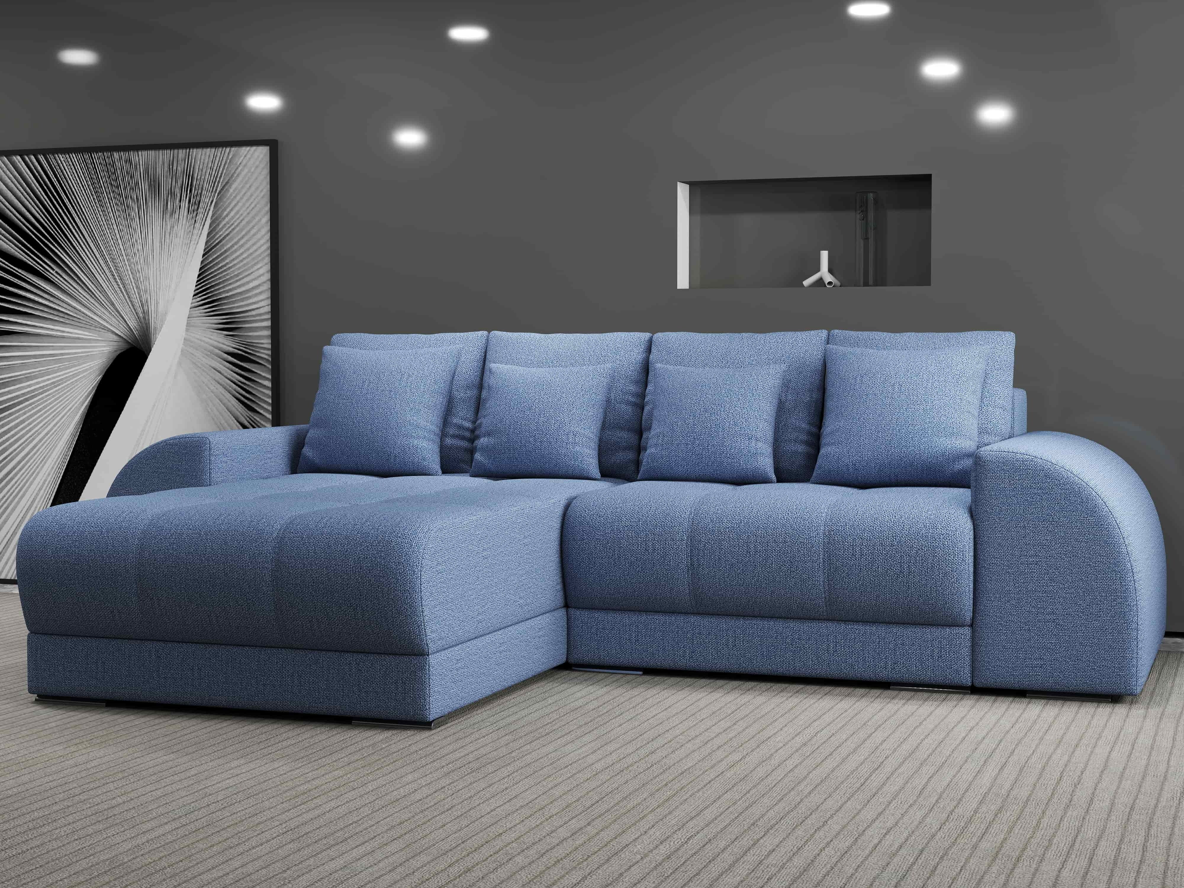 Colțar extensibil dumonde cu ladă de depozitare si sezut confortabil din spuma HR, Verona Enjoy Albastru 290x185 cm Fabrica