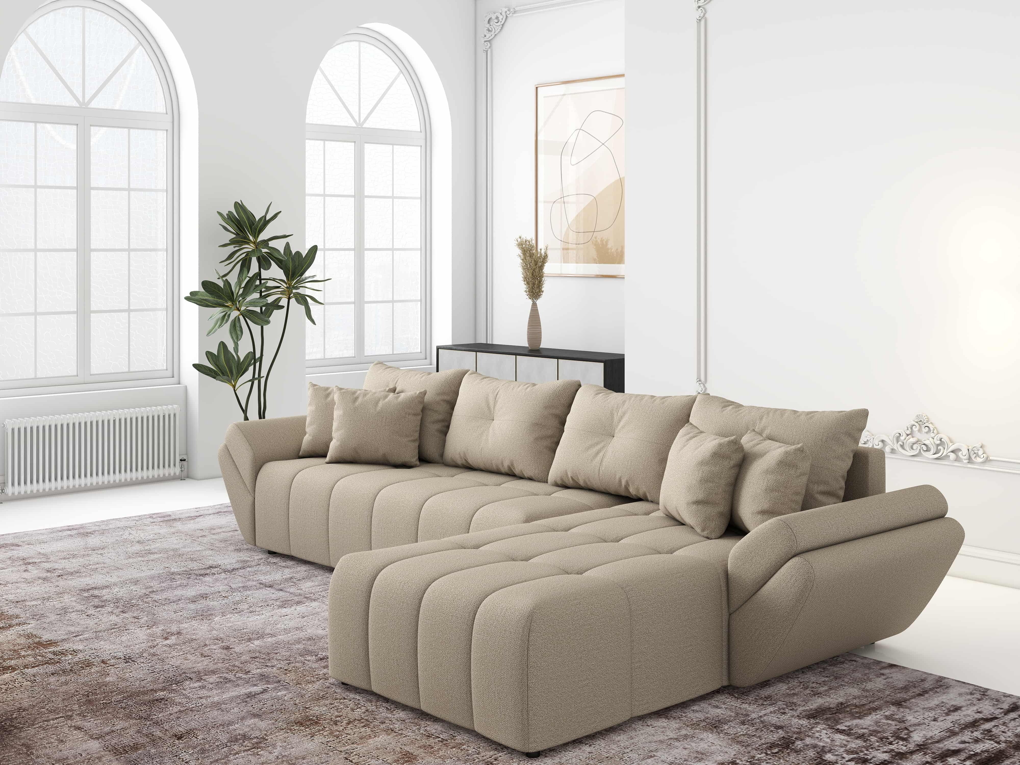 Colțar extensibil dumonde cu ladă de depozitare si sezut confortabil din spuma HR, Berlin XL Enjoy Camel 350x185 cm II Fabrica